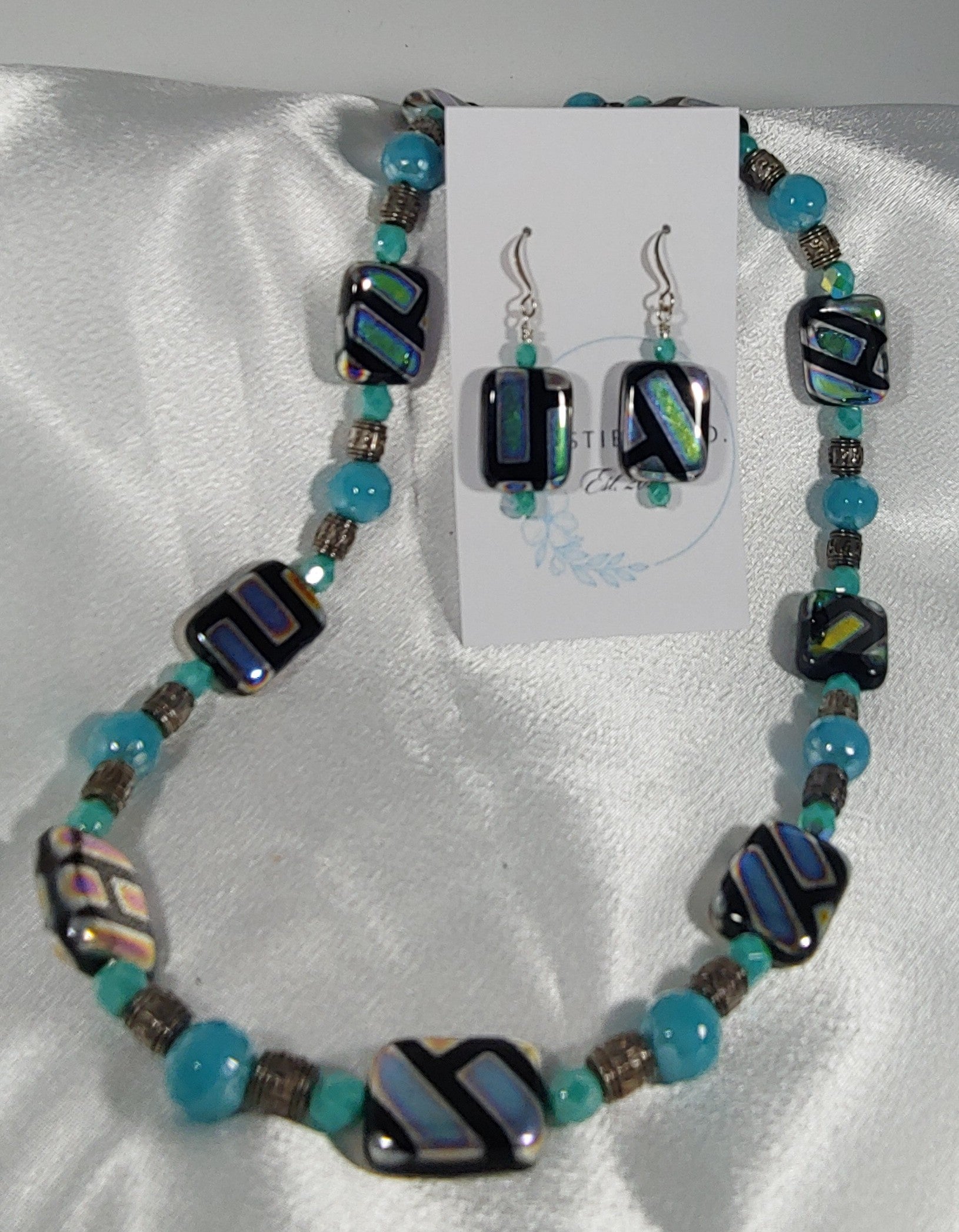 Antique Silver w/Teal Necklace and Earring Set
