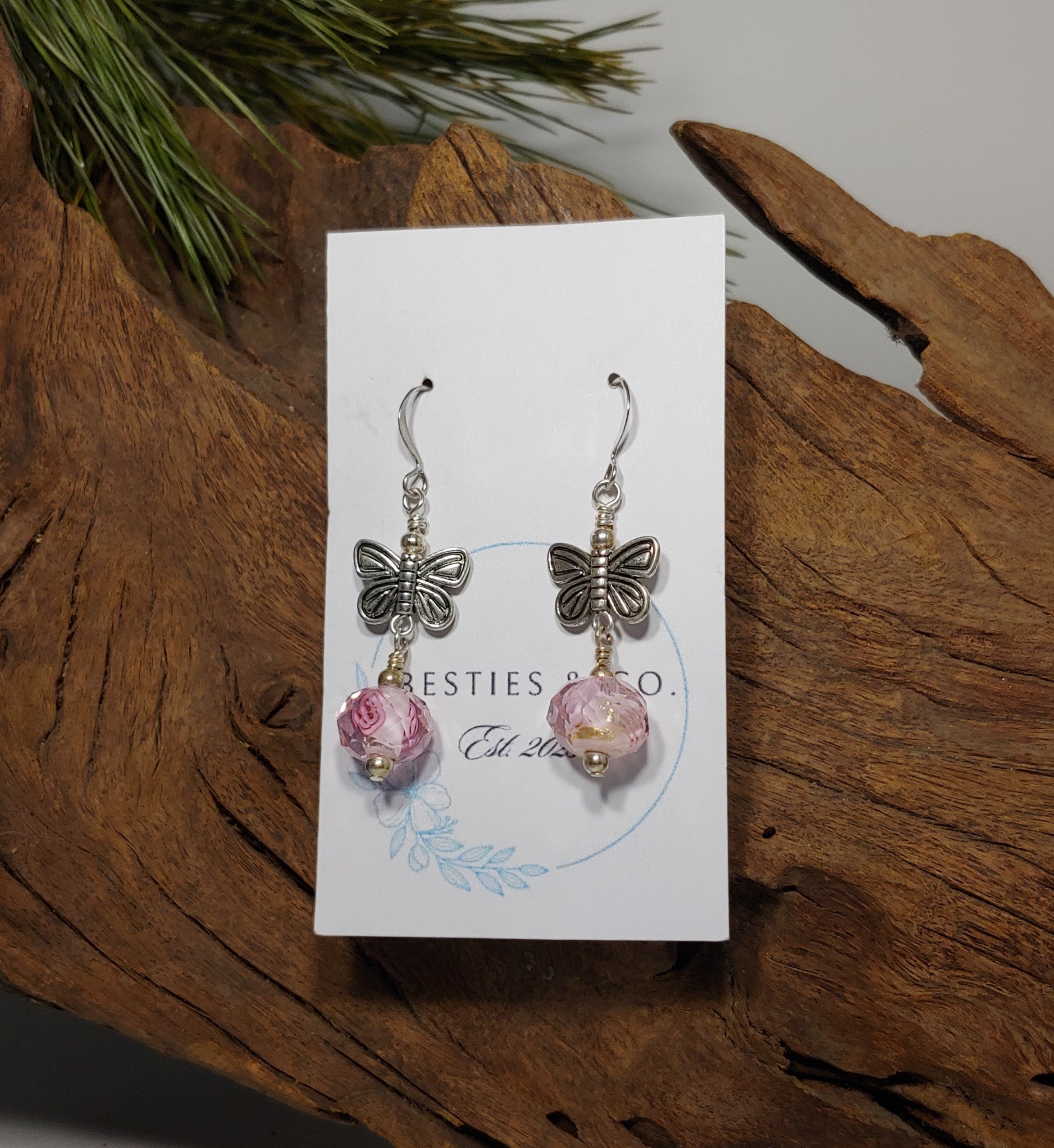 Butterfly w/ Bohemian Pink Earrings