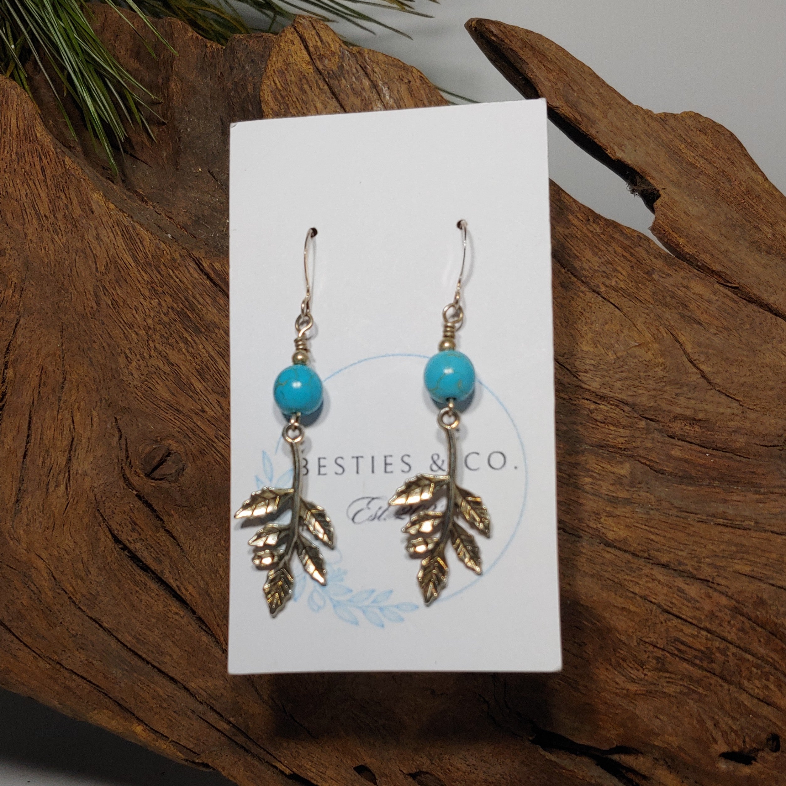 Leaves w/ Turquise Earrings