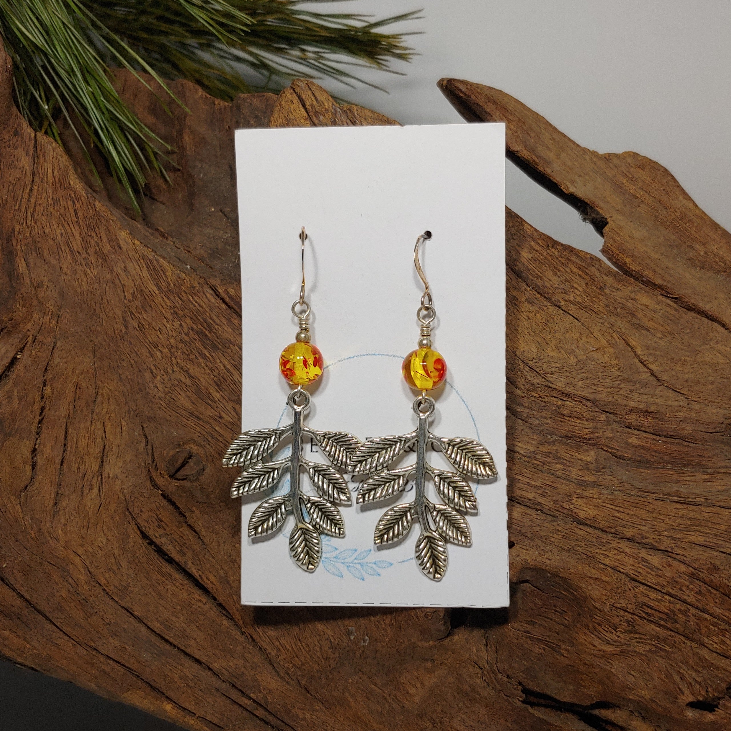 Leaves w/ Amber Earrings