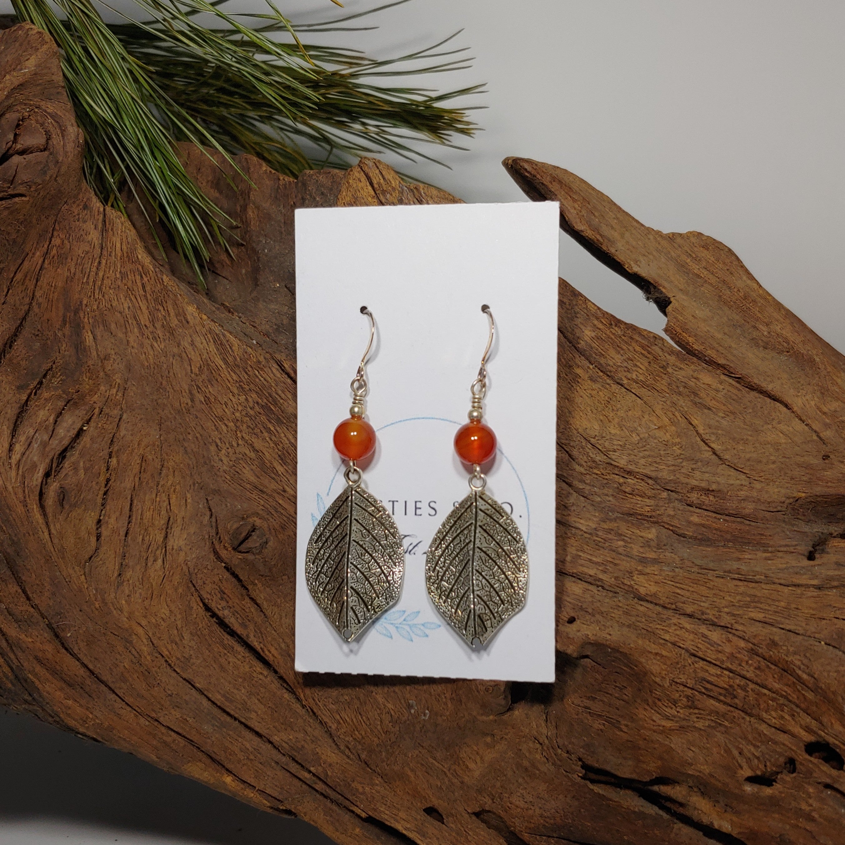 Leaf w/ Amber Earrings