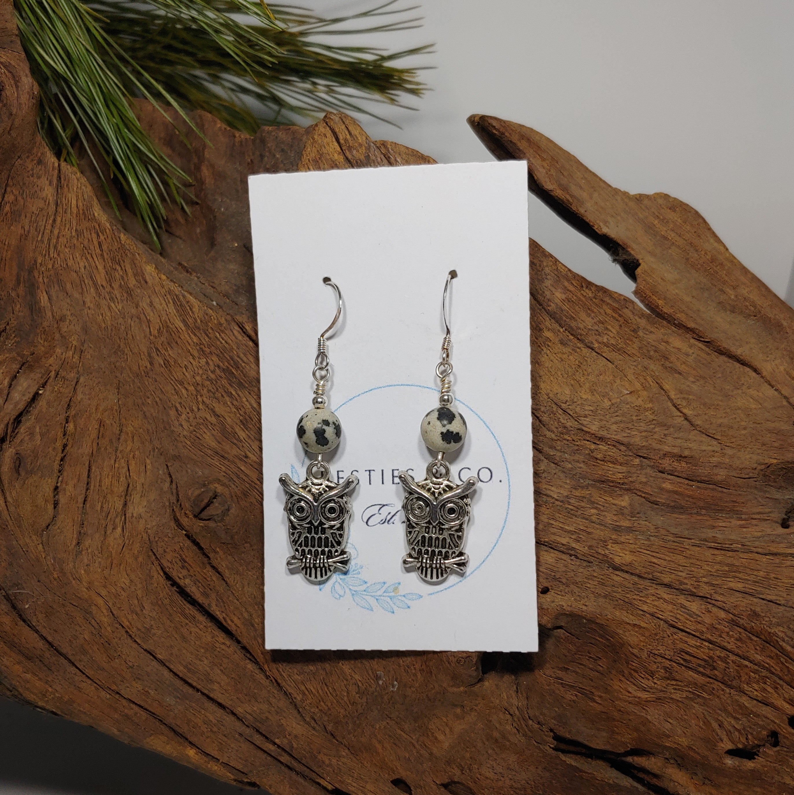 Owl w/ Dalmatian Jasper Earrings