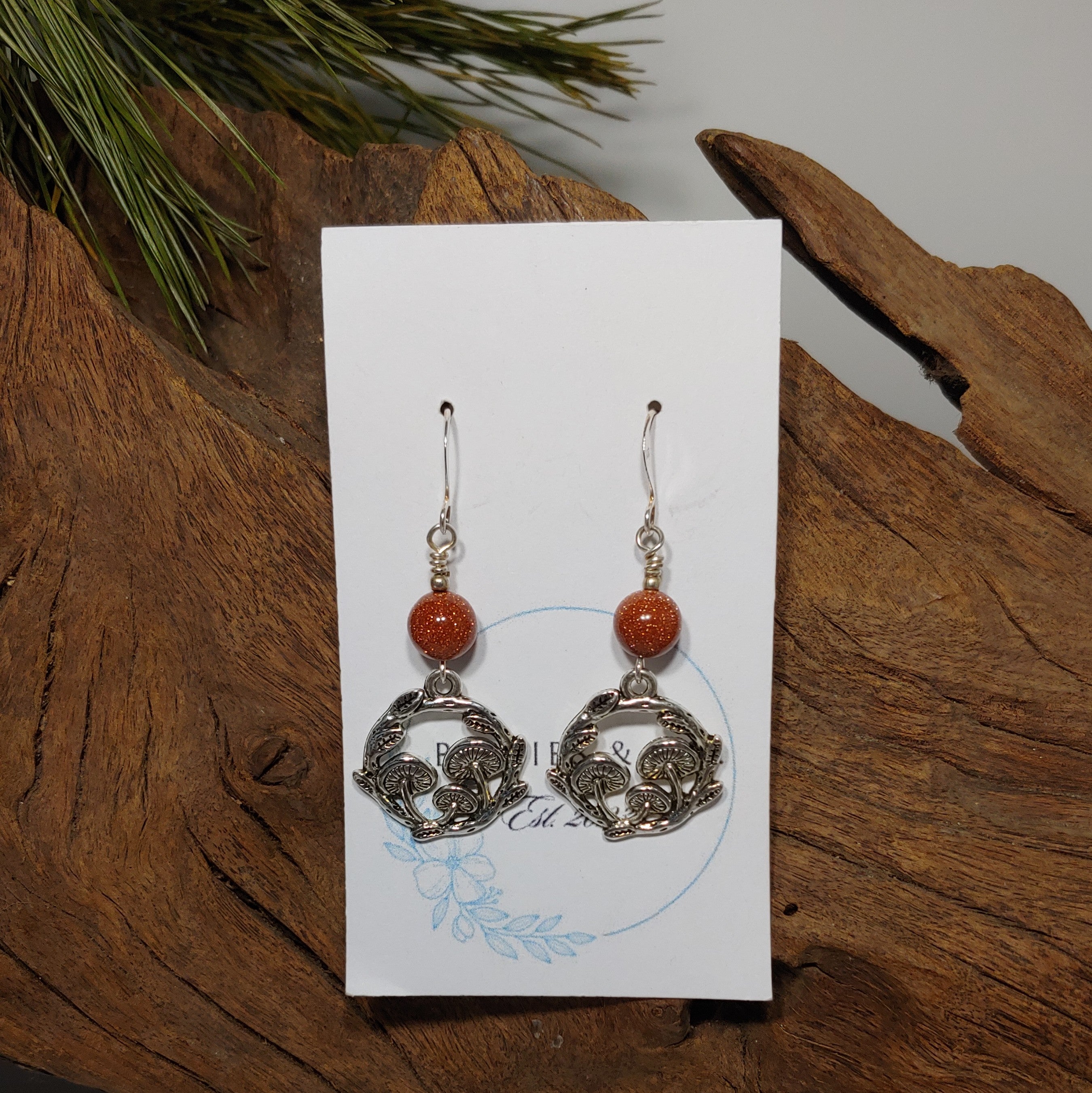 Mushrooms w/ Goldstone Earrings