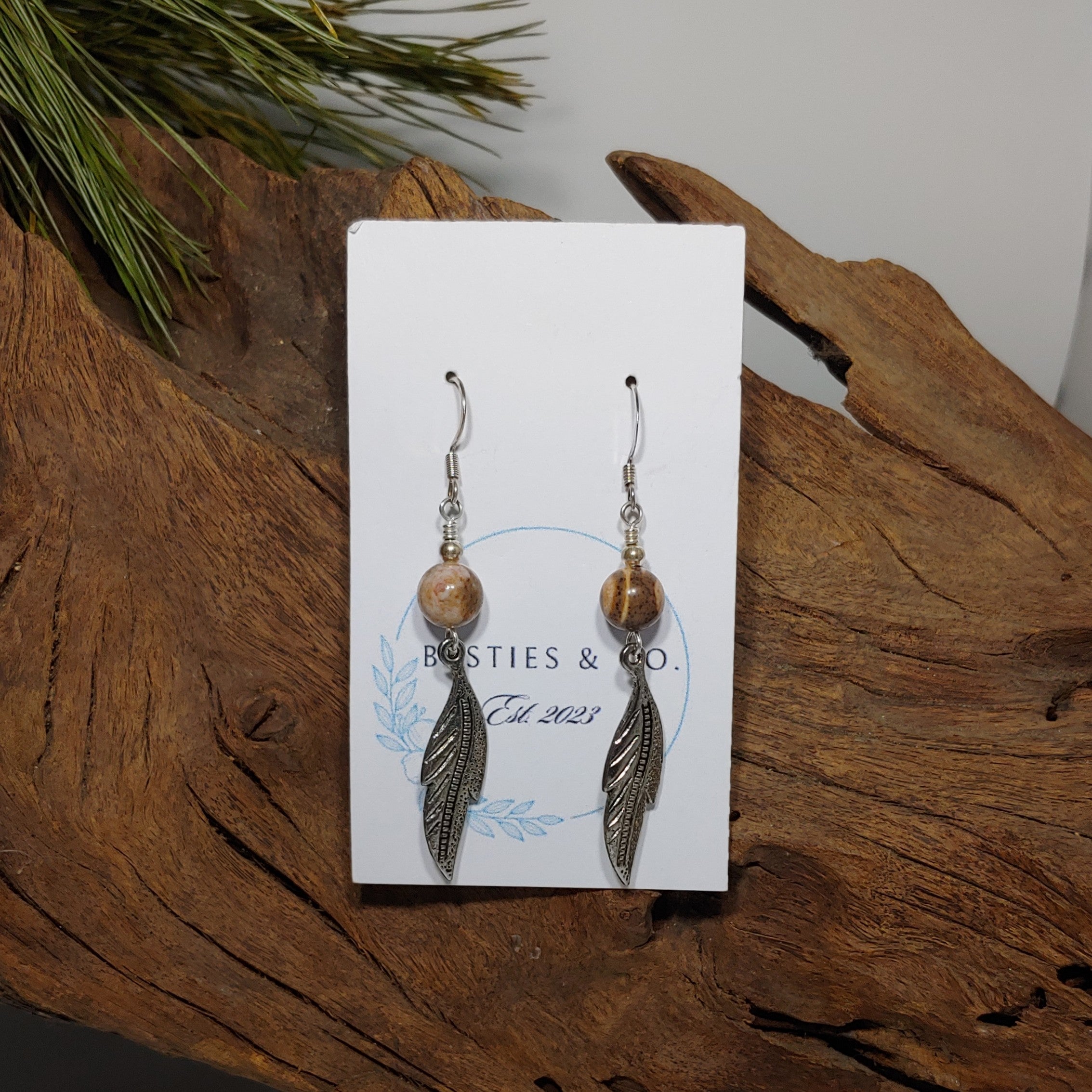 Feather w/ Jasper Earrings