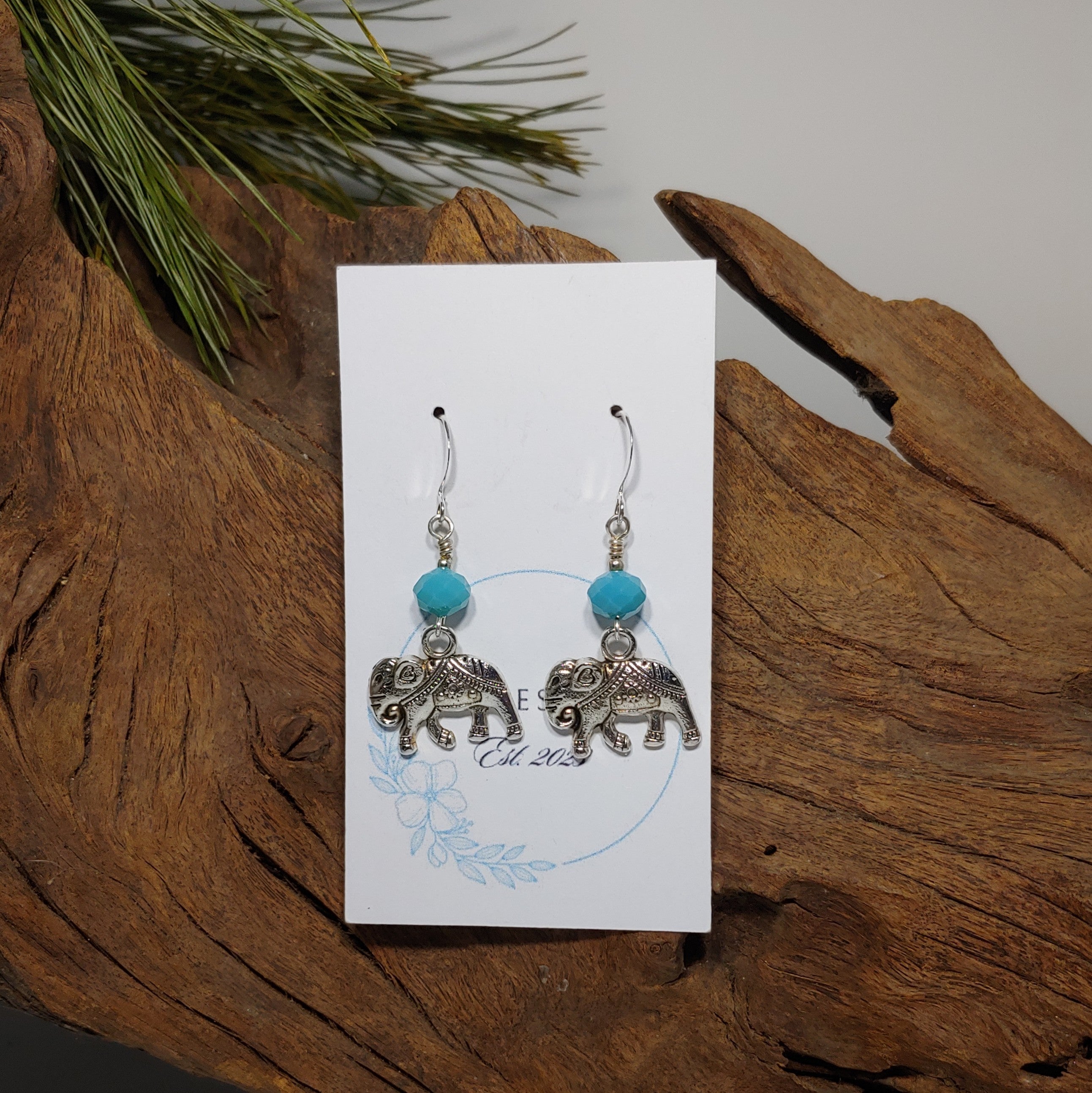 Elephant w/ Teal Earrings