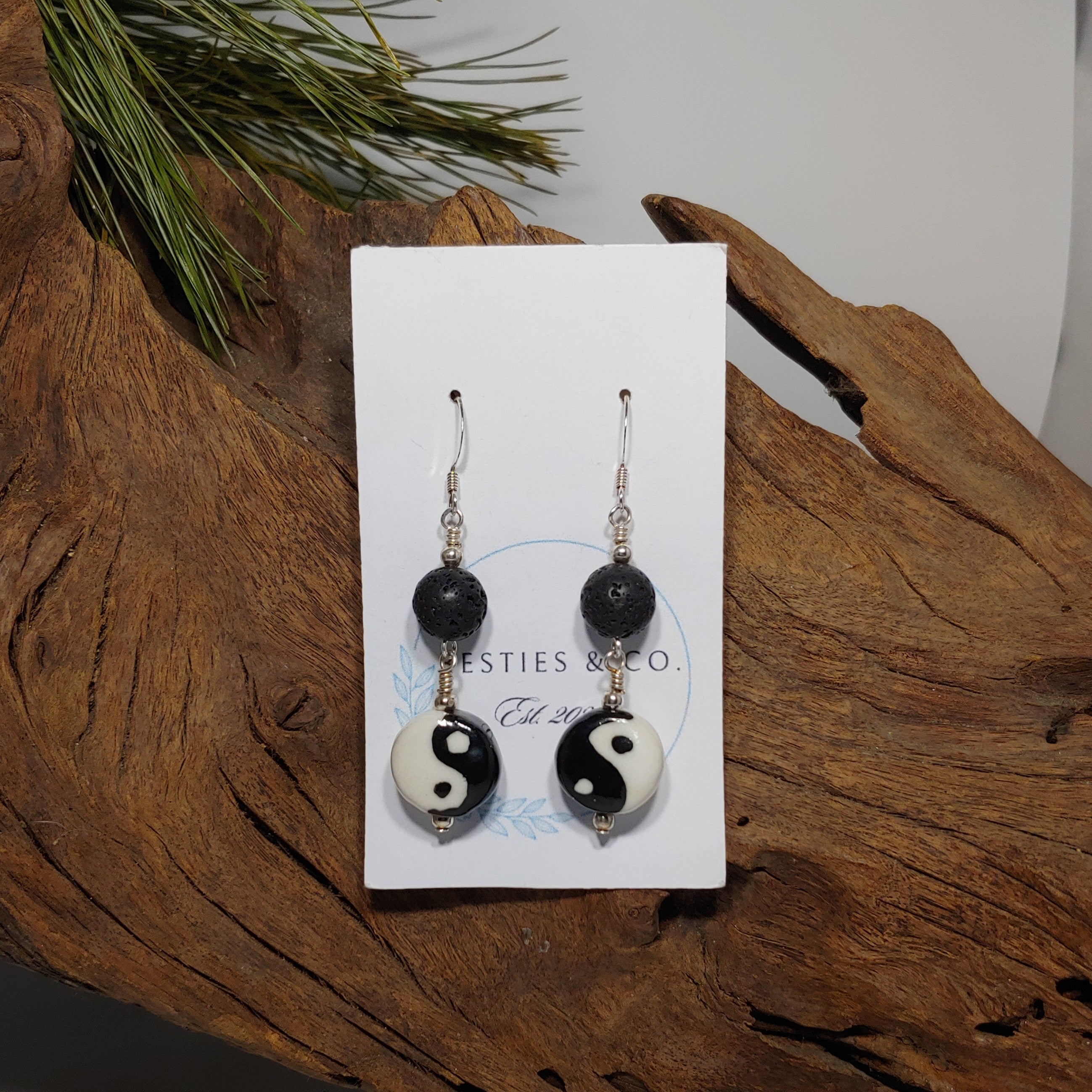 Yin Yang w/ black lava Earrings