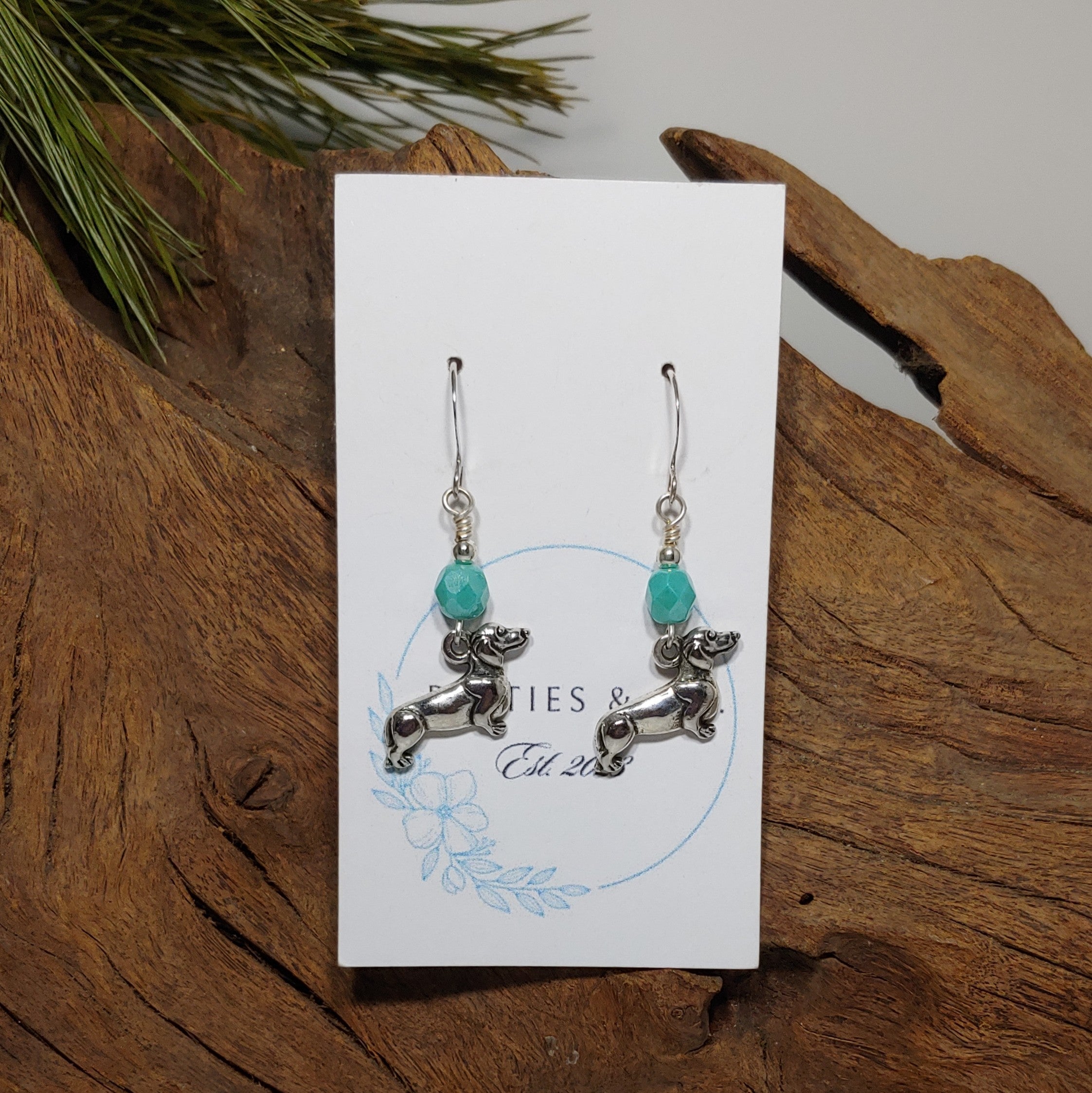 Dachshund w/ Teal Earrings