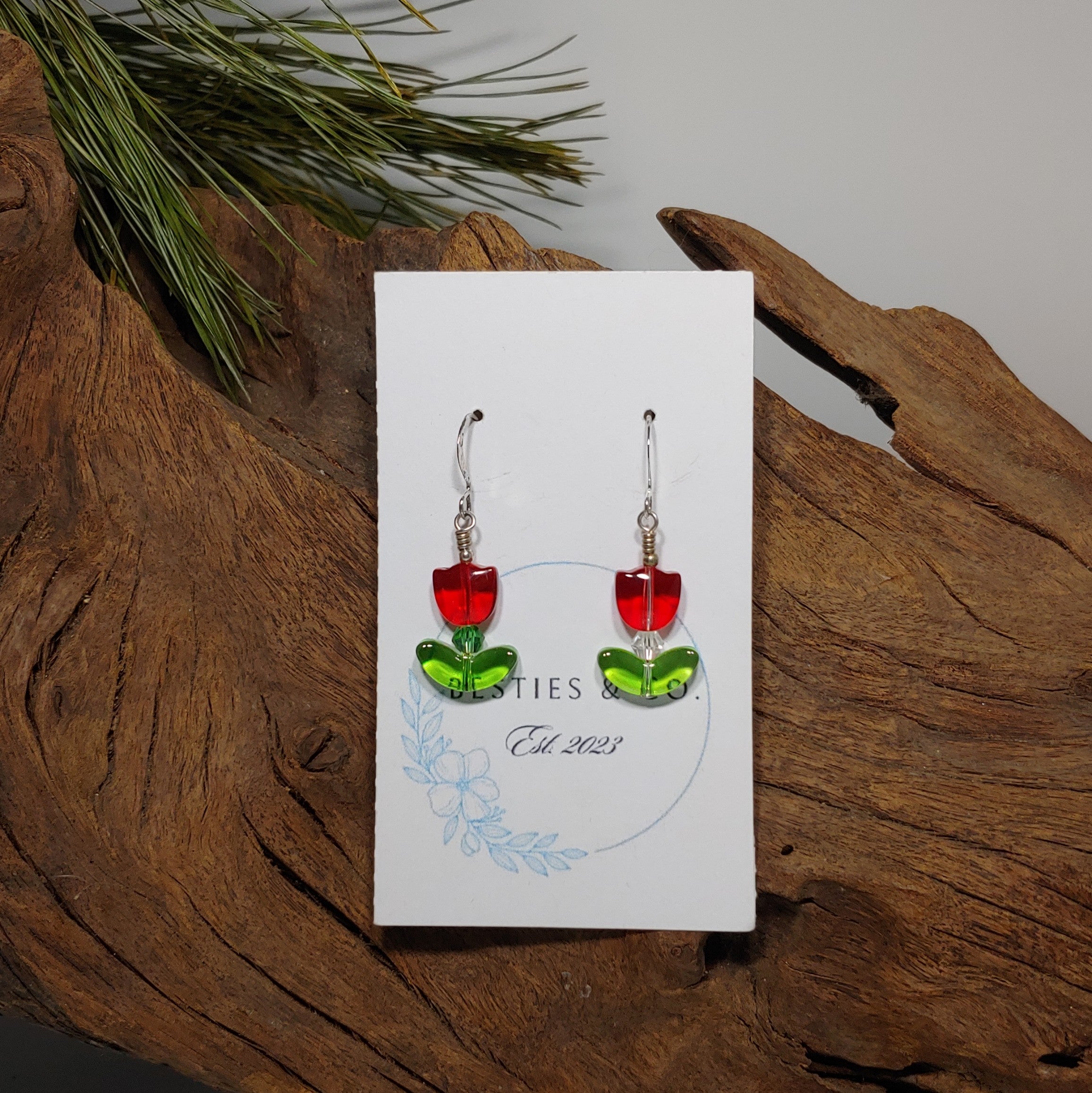 Red Tulip Glass Earrings