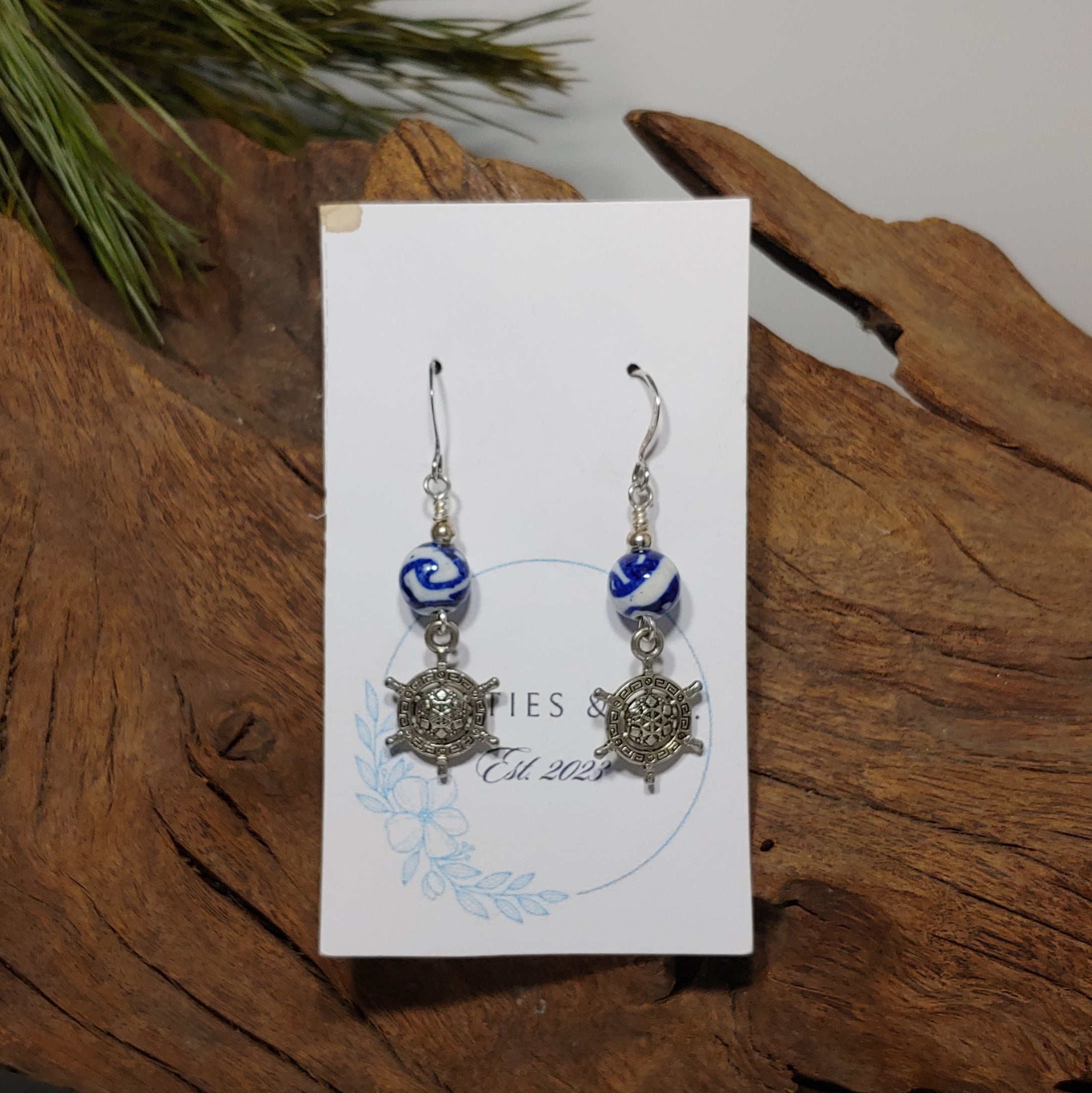 Nautical Blue and white Earrings