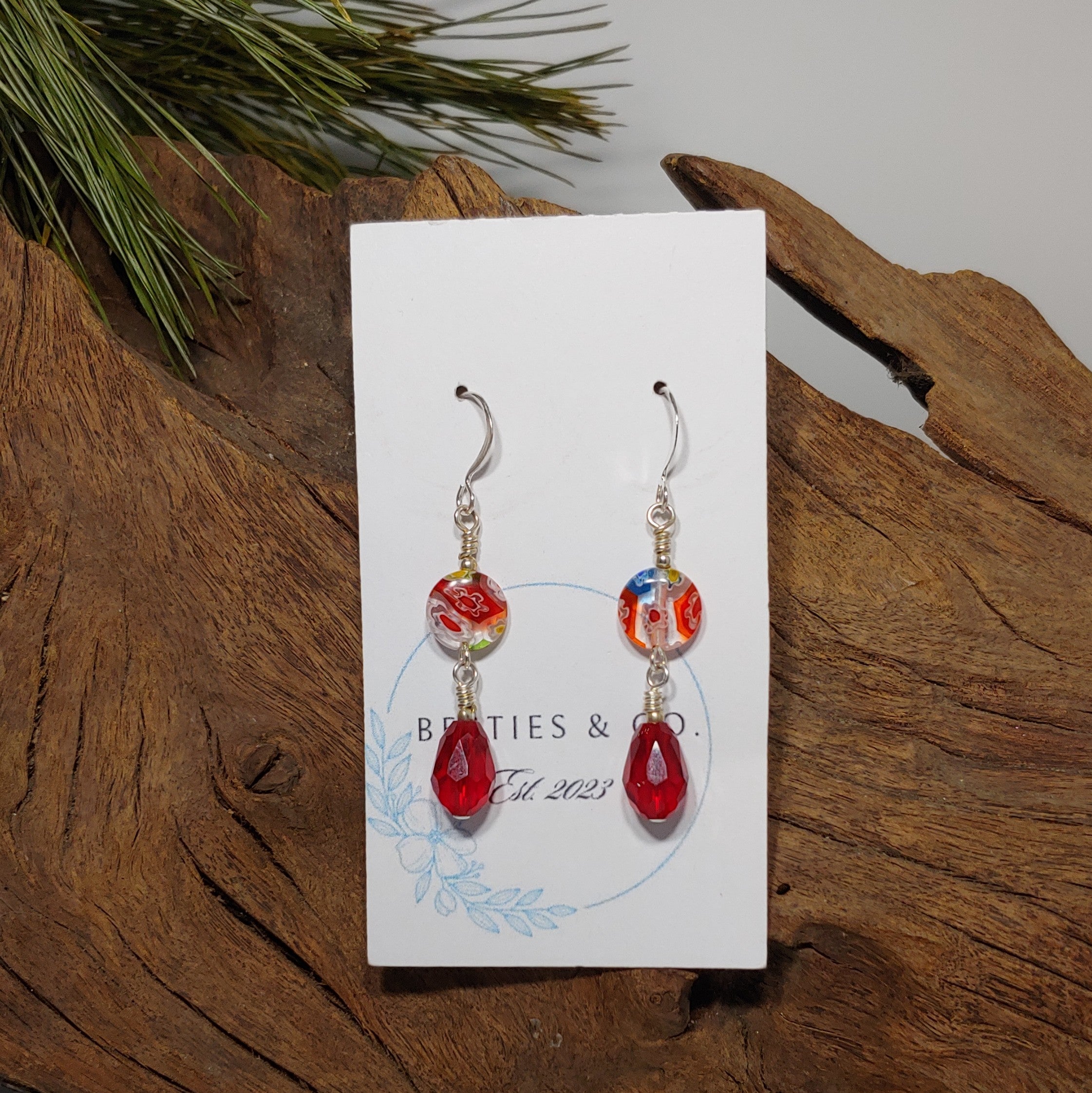 Red Millefiori bead Earrings