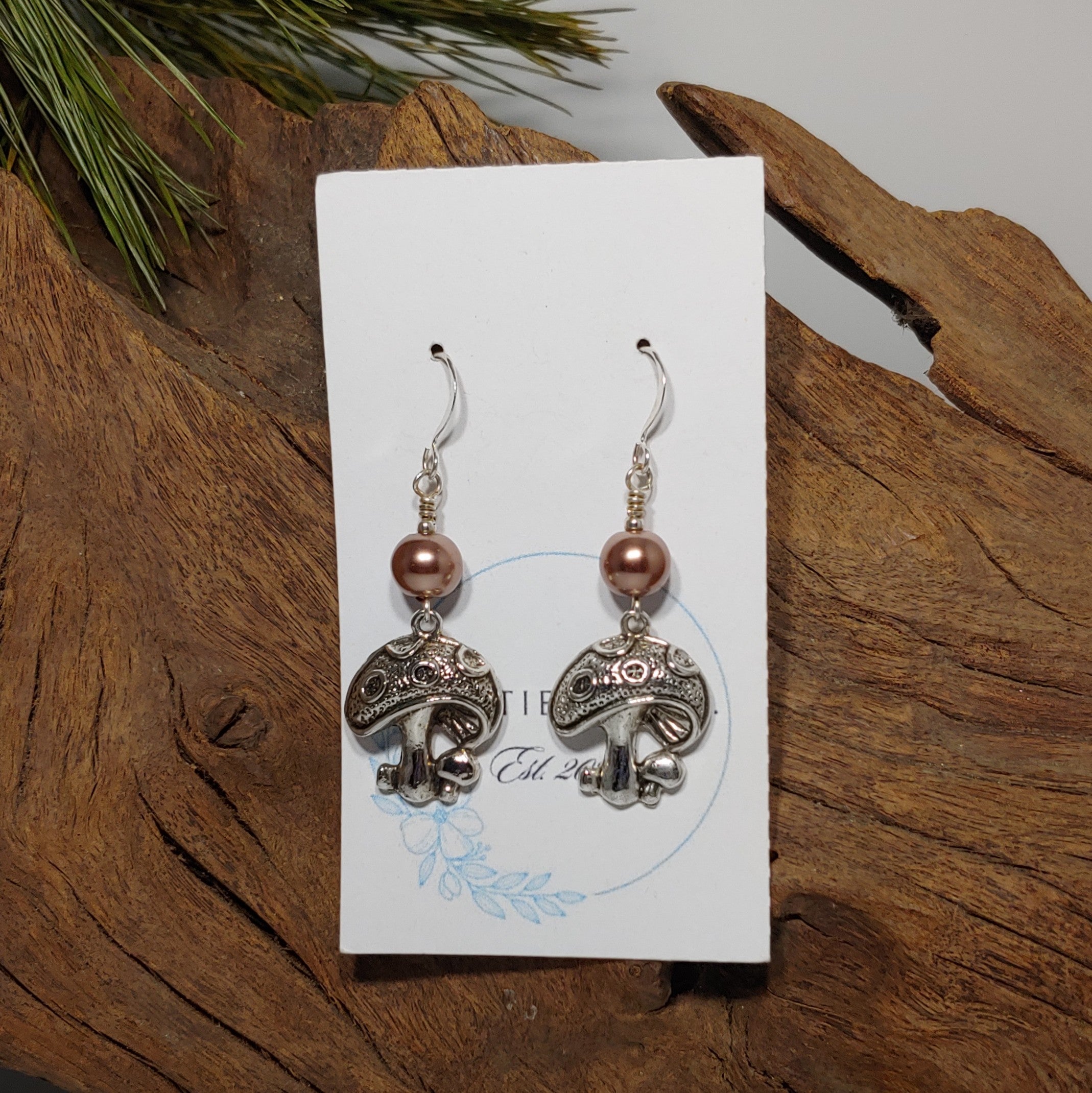 Mushroom w/brown pearl Earrings
