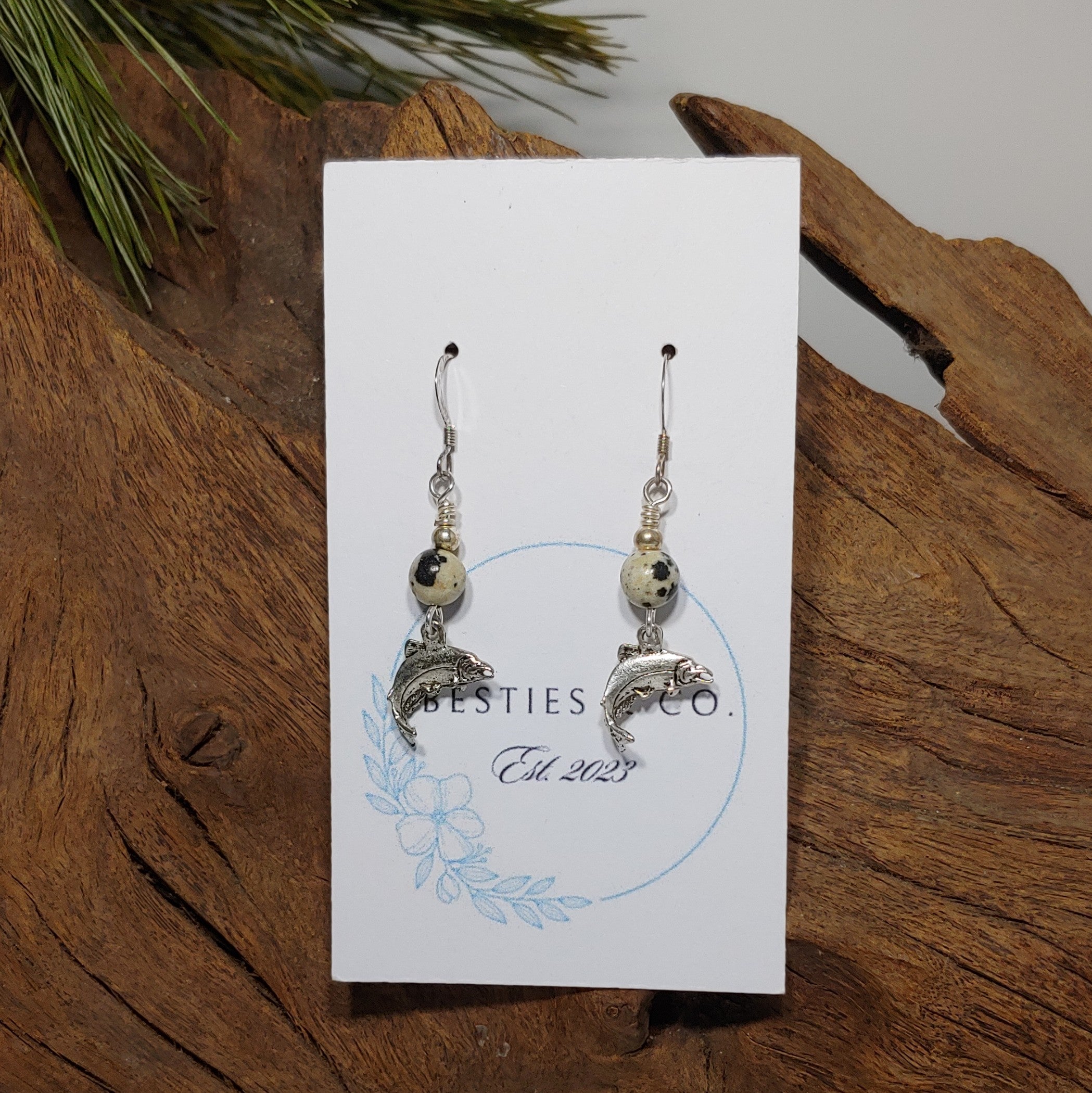 Fish w/ Dalmation Jaspet Earrings