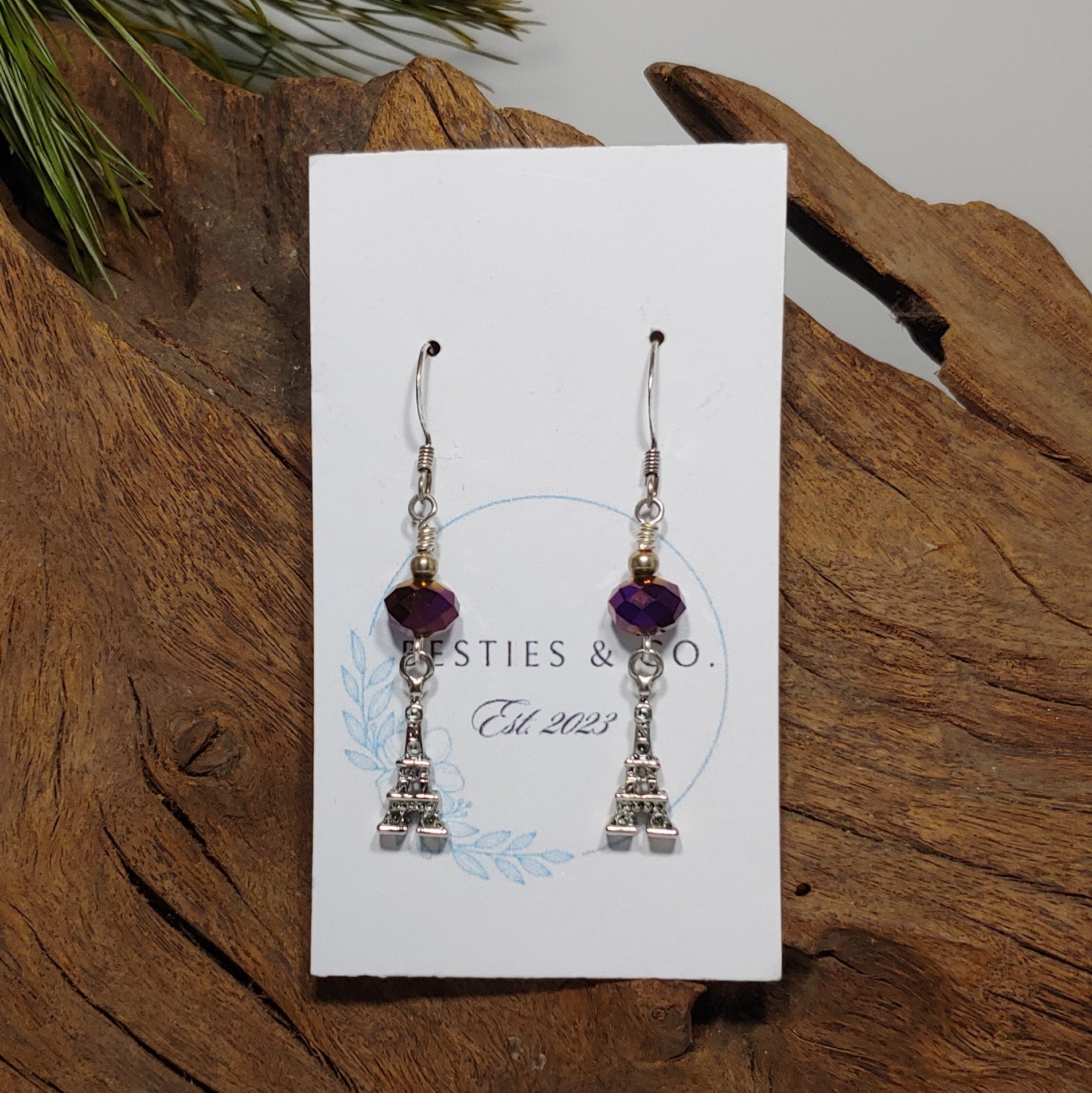 Eiffel Tower w/ Deep Purple Earrings