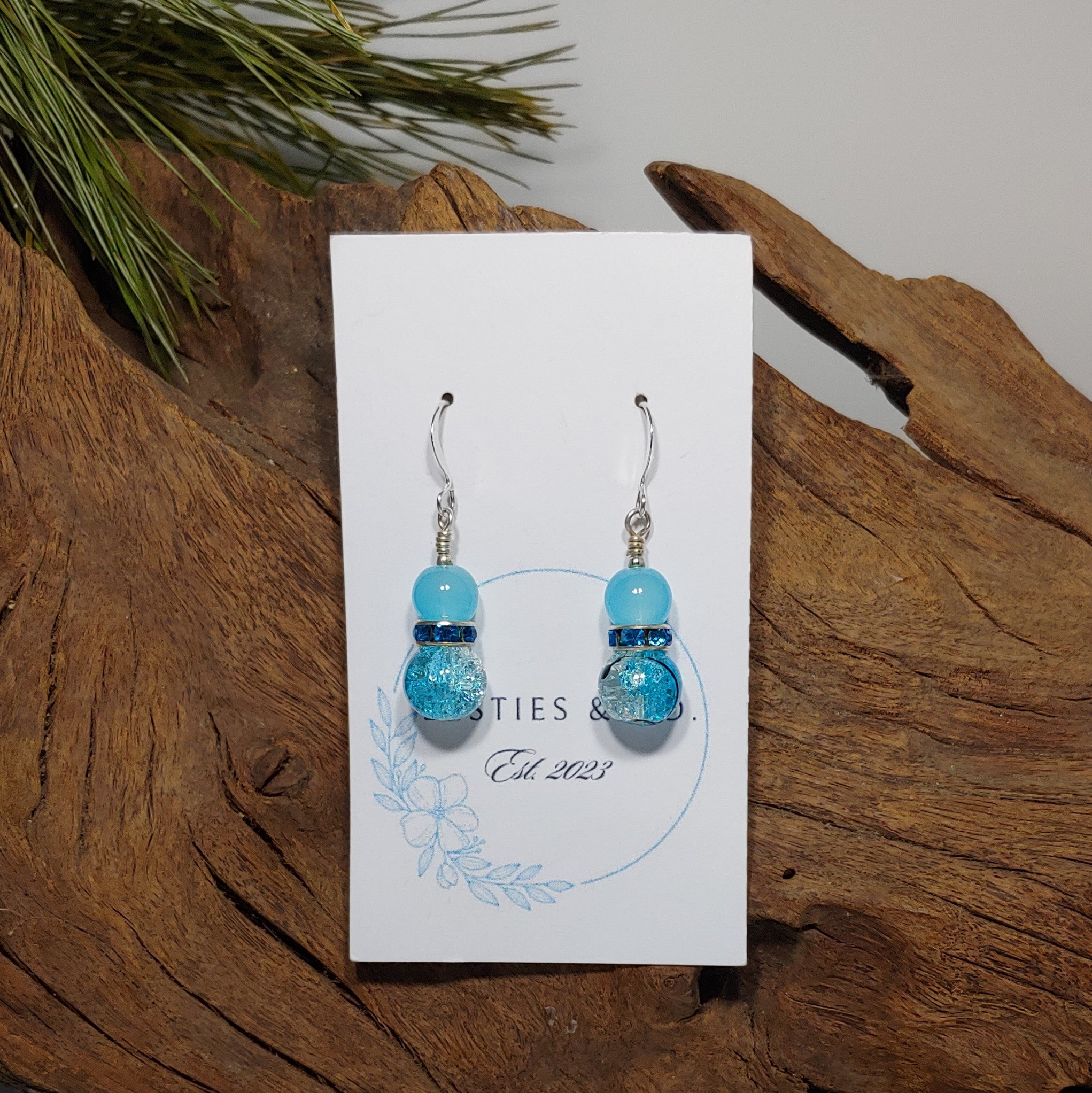 Auqa Crackle Glass Earrings
