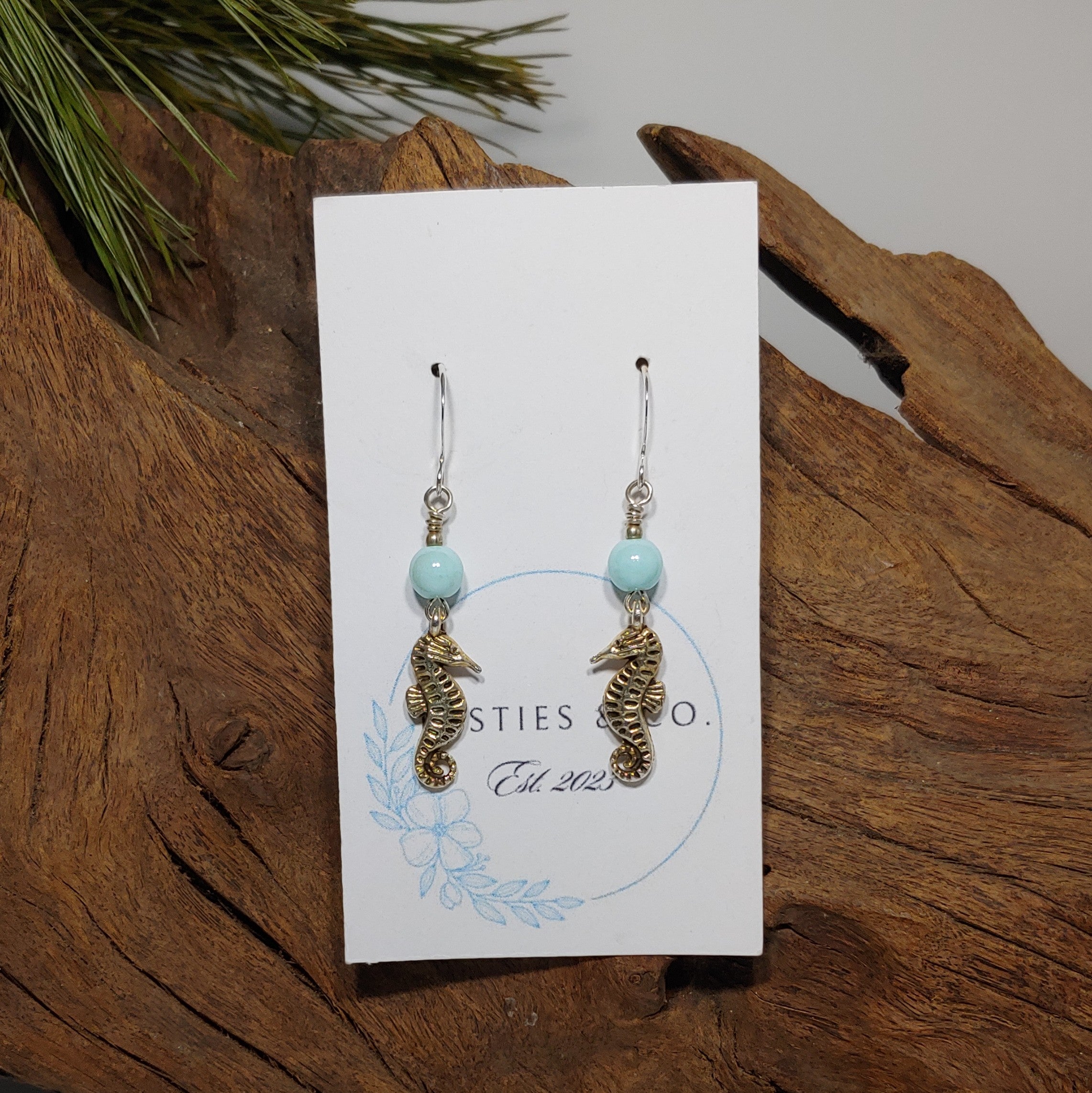 Seahorse w/ Light Blue Earrings