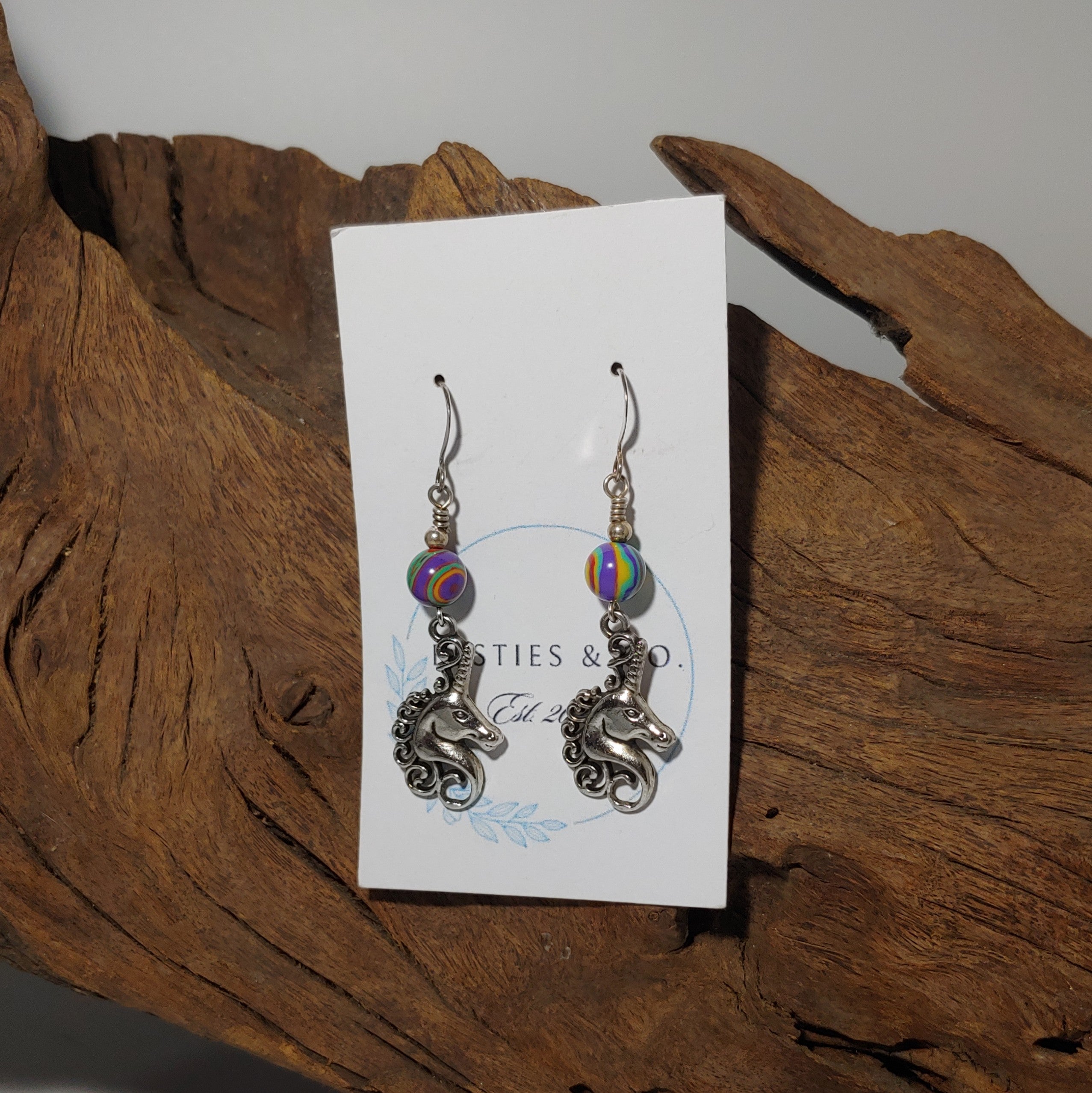 Unicorn w/ Dyed Resin Earrings