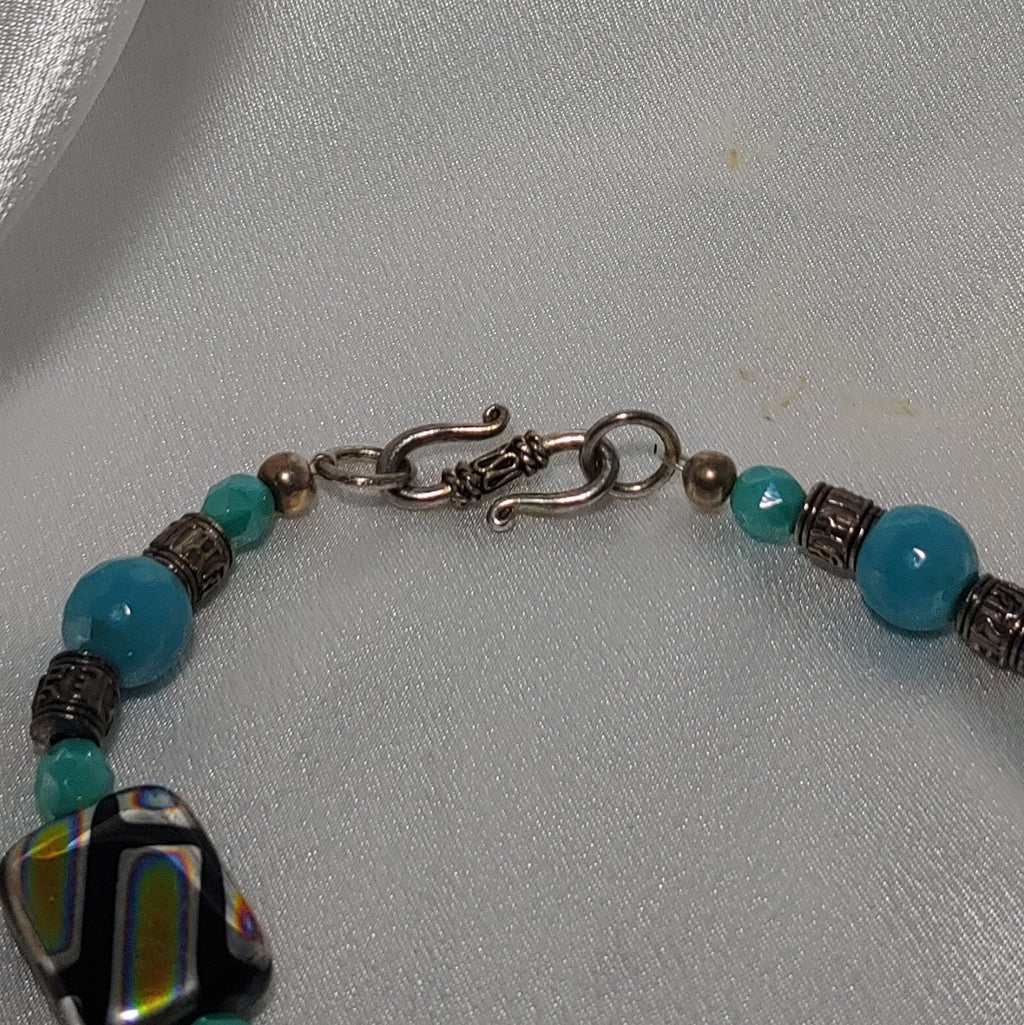 Antique Silver w/Teal Necklace and Earring Set