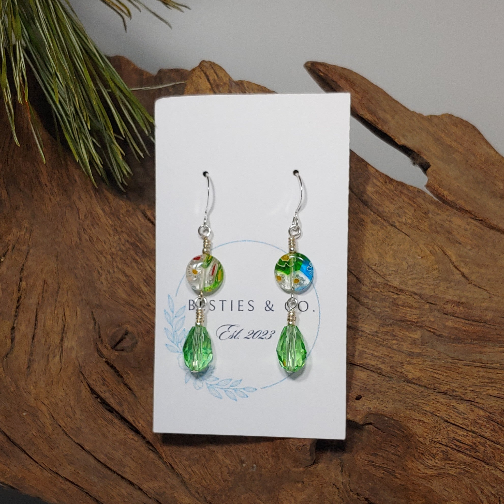 Millefoire glass Light Green Earrings