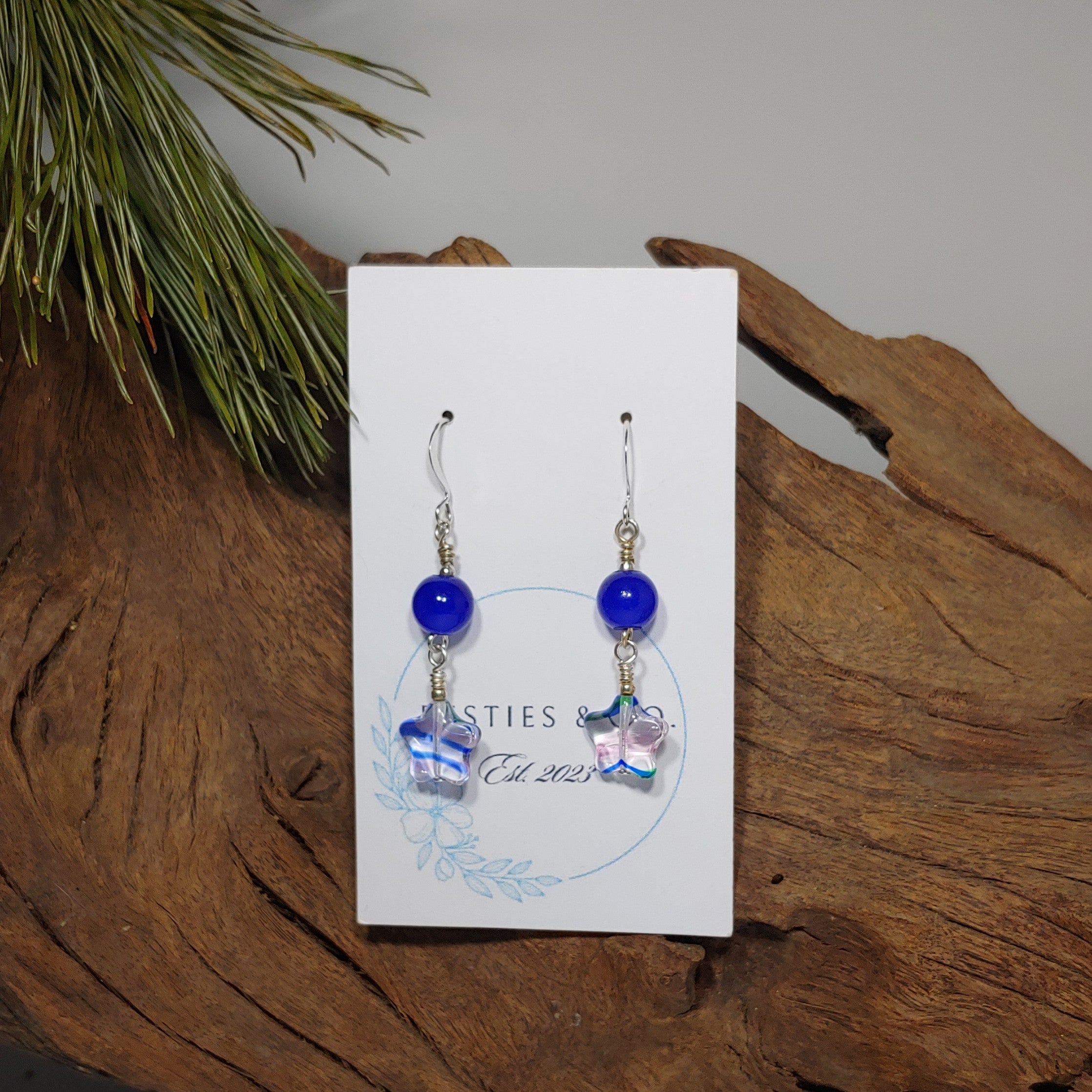 Millefoire Glass Star Dangle Earrings