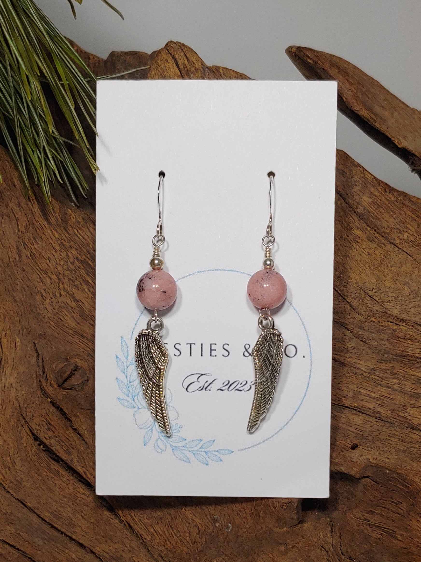 Angel Wings w/ Pink Rhodonite Earrings