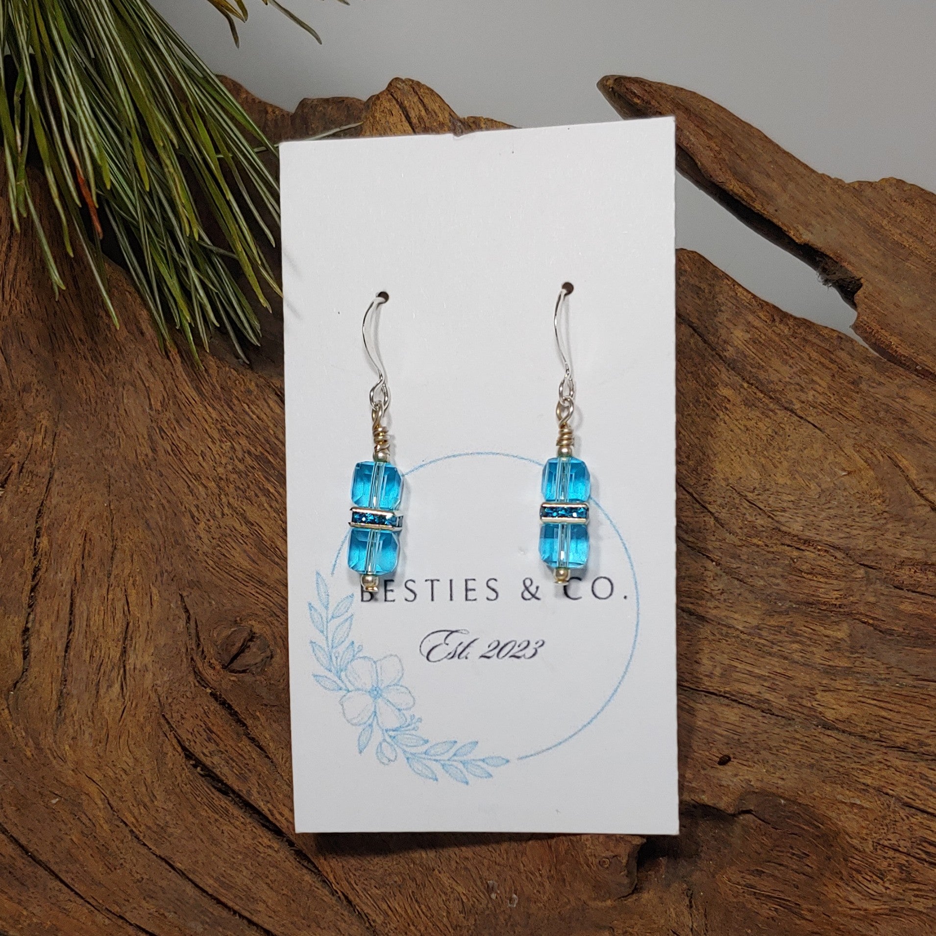 Blue cube w/ Rhinestone Earrings