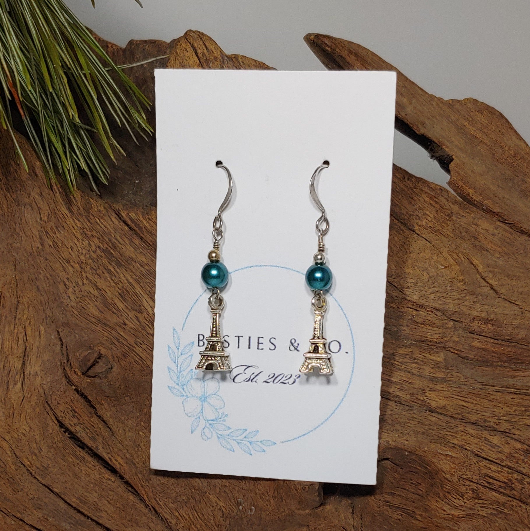 Eiffel Tower w/ Teal Earrings