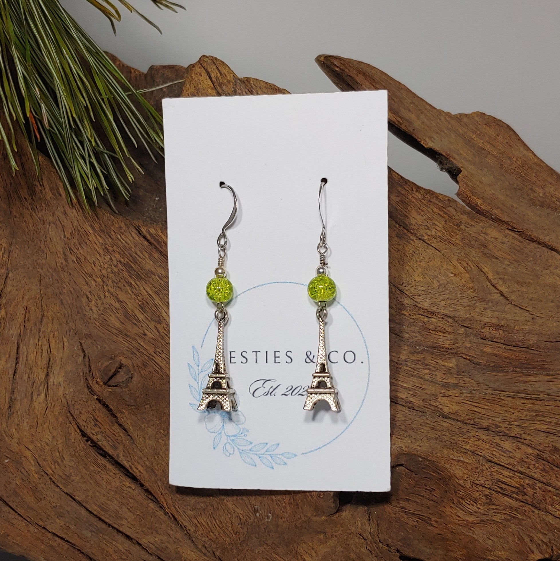Eiffel Tower w/ Green Earrings