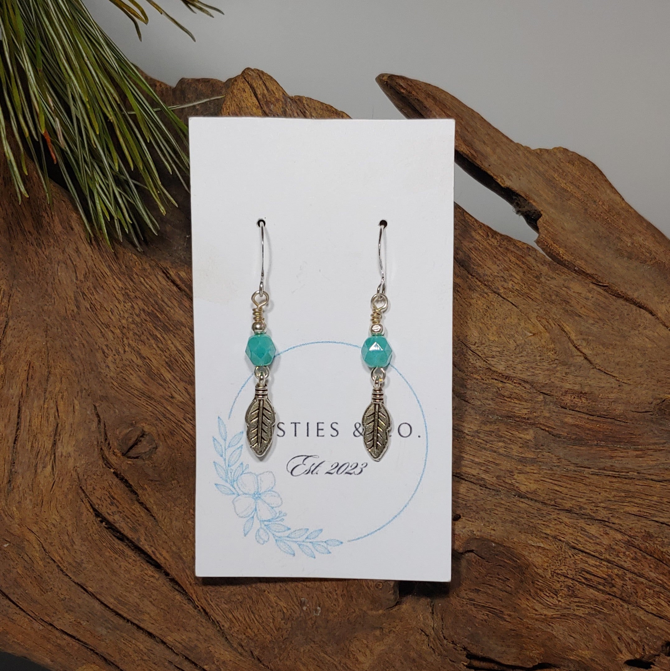 Feathers w/ Teal Earrings