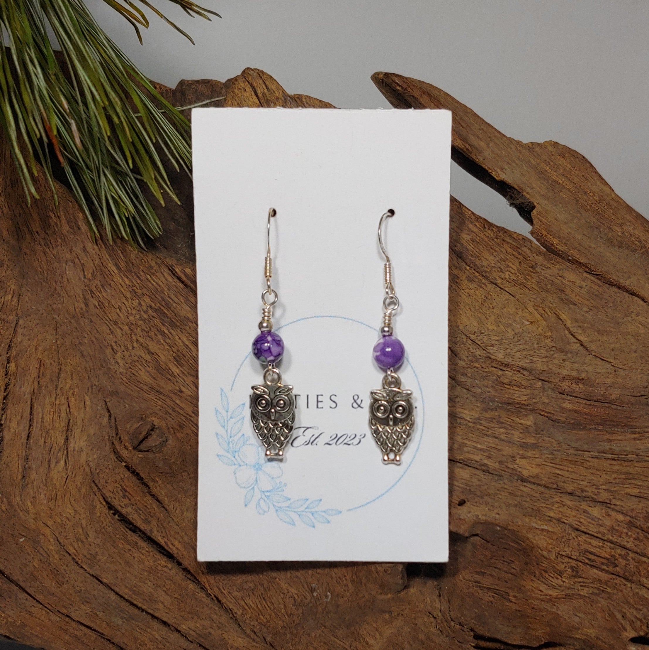 Owl w/ multi color purple Earrins