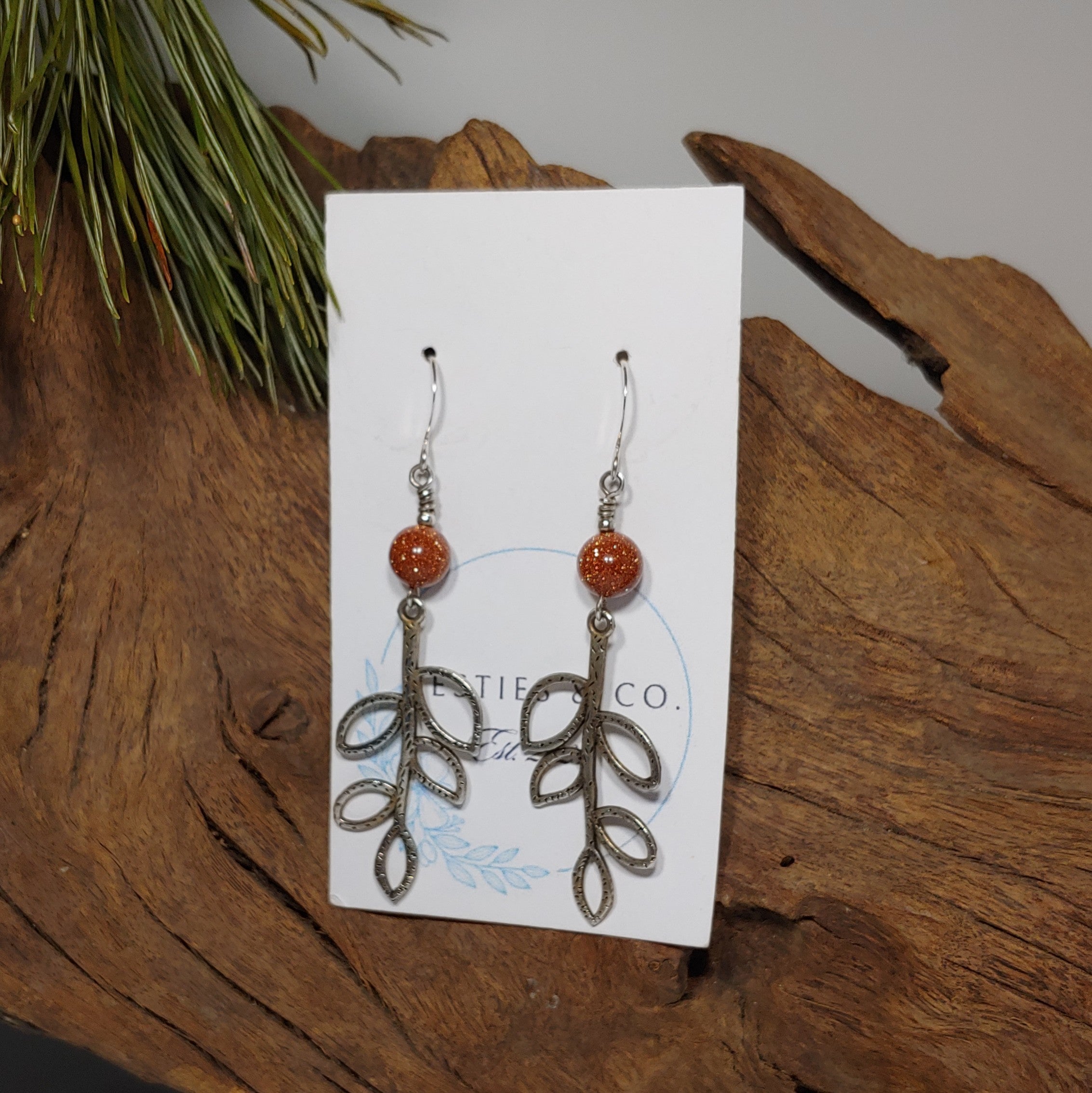 Leaves w/ Goldstone Earrings