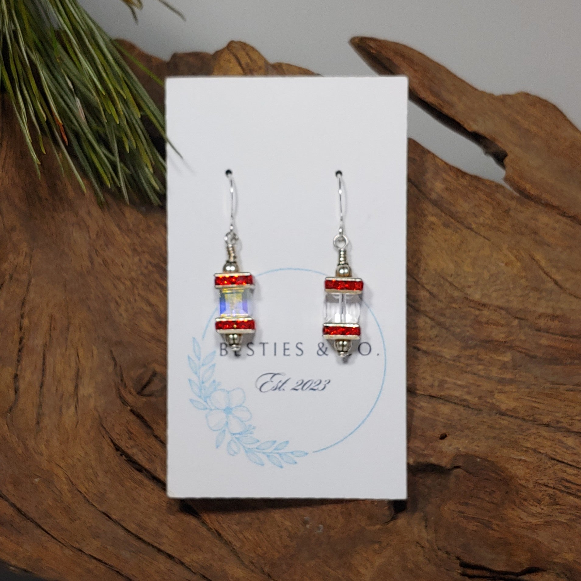 Red Rhinestone w/ Clear Earrings