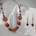 Red, Gold and Clear Necklace and Earrings
