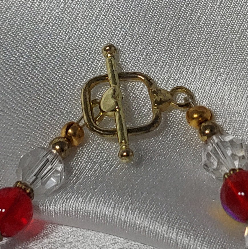 Red, Gold and Clear Necklace and Earrings
