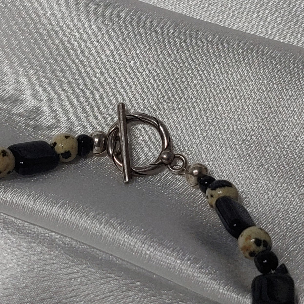 Dalmatian Jasper w/ Black Obsidian Necklace an Earrings