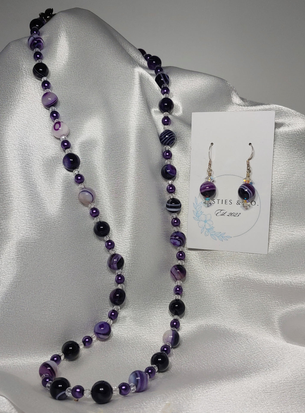 Purpe Agate Necklace and Earrings