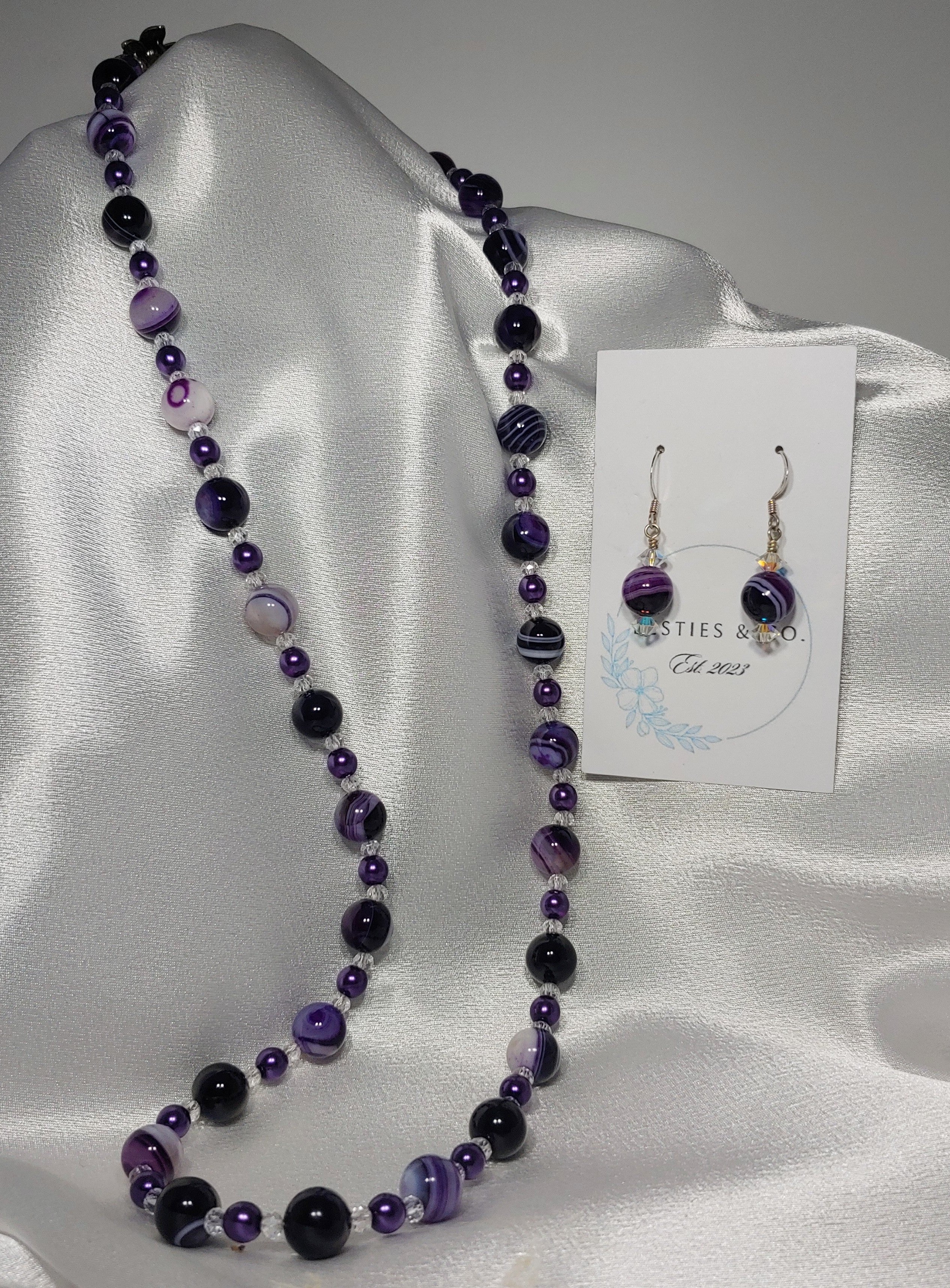 Purpe Agate Necklace and Earrings