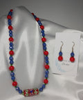 Red Floral Focal w/ Blue and Green Necklace & Earrings
