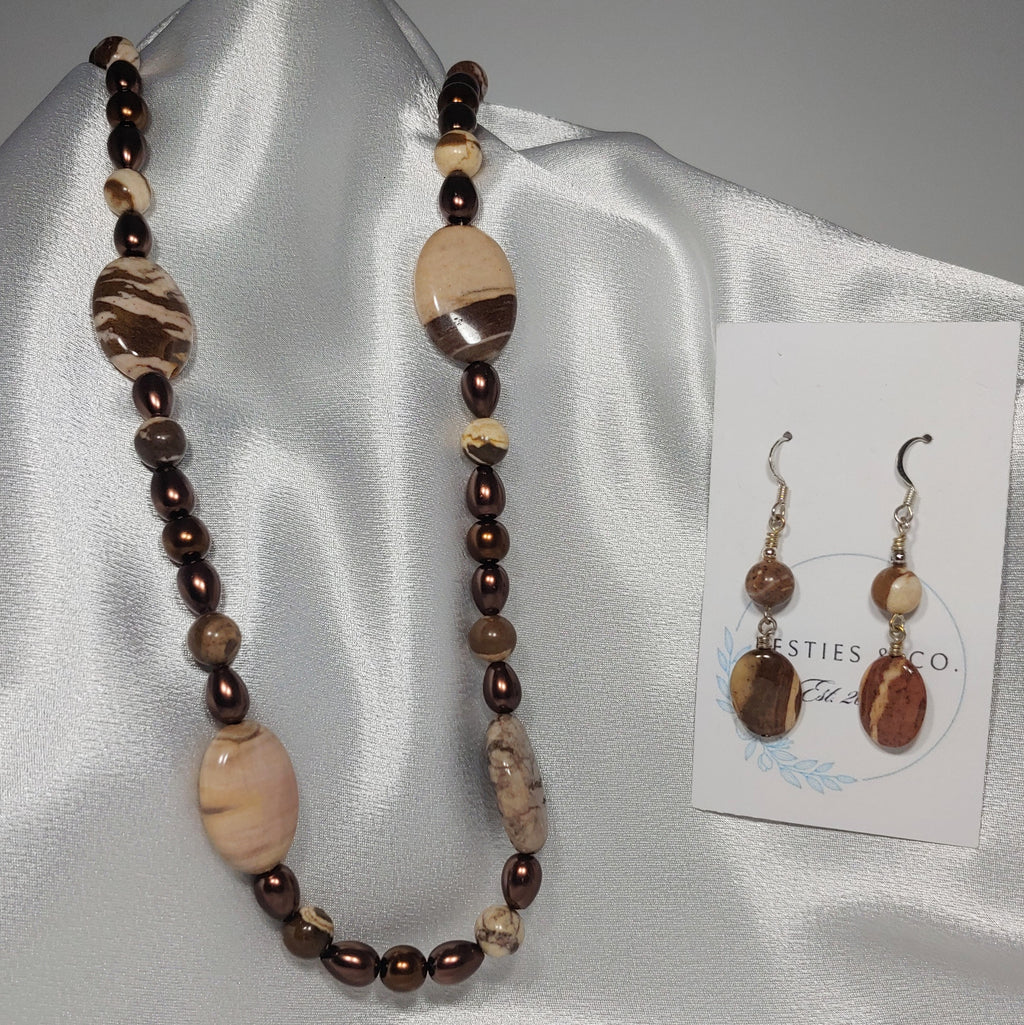 Jasper and Pearl Necklace and Earrings