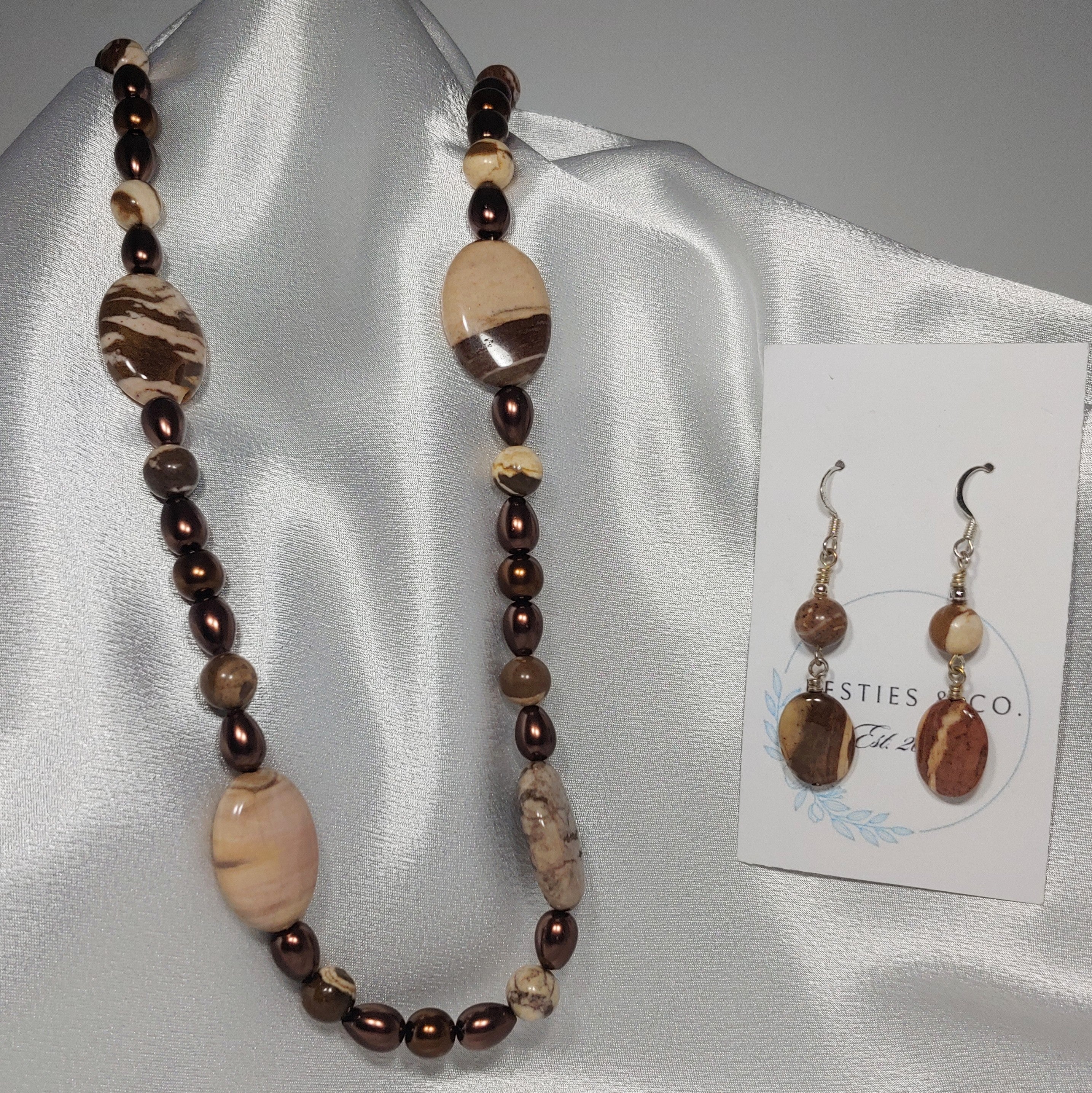Jasper and Pearl Necklace and Earrings