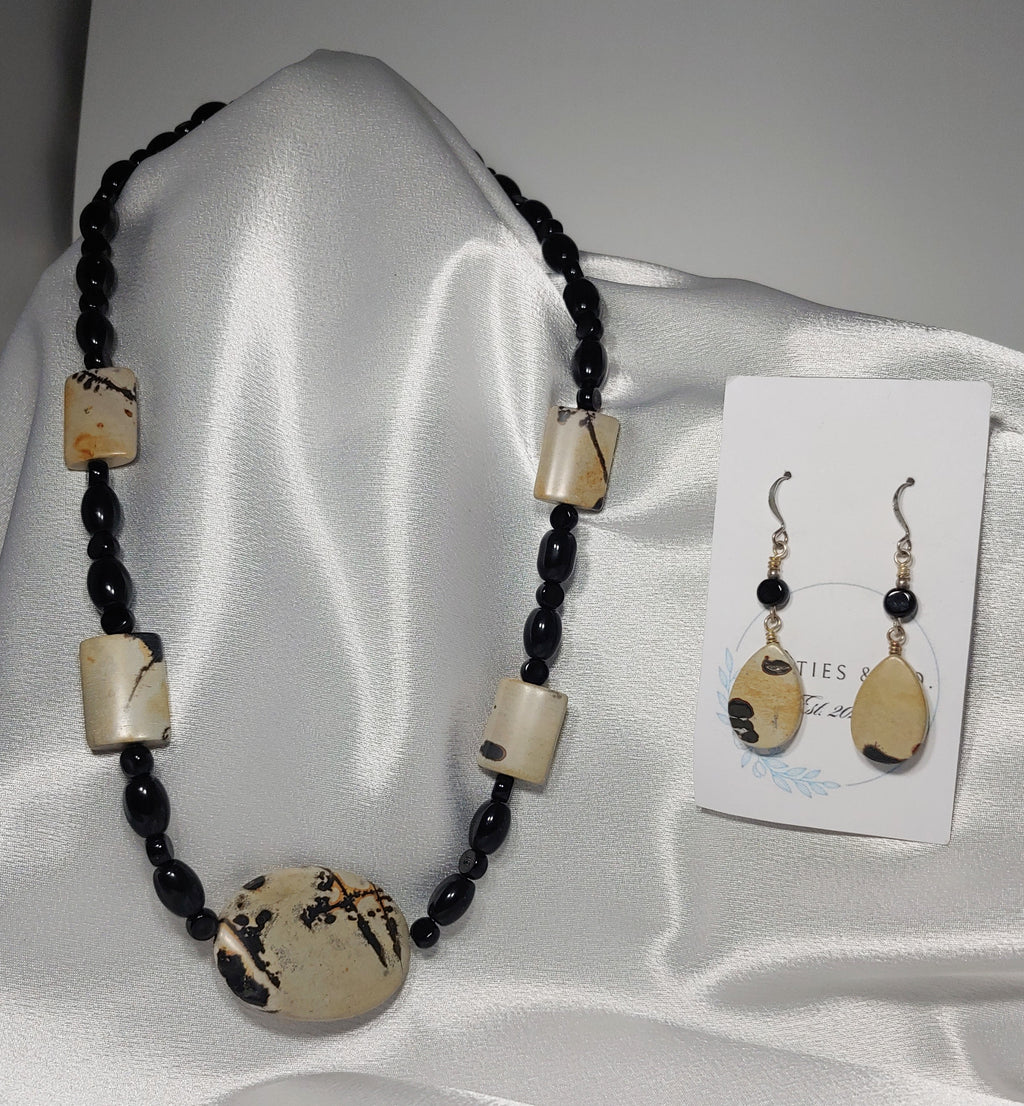 Jasper w/  Black Obsidian Necklace and Earrings