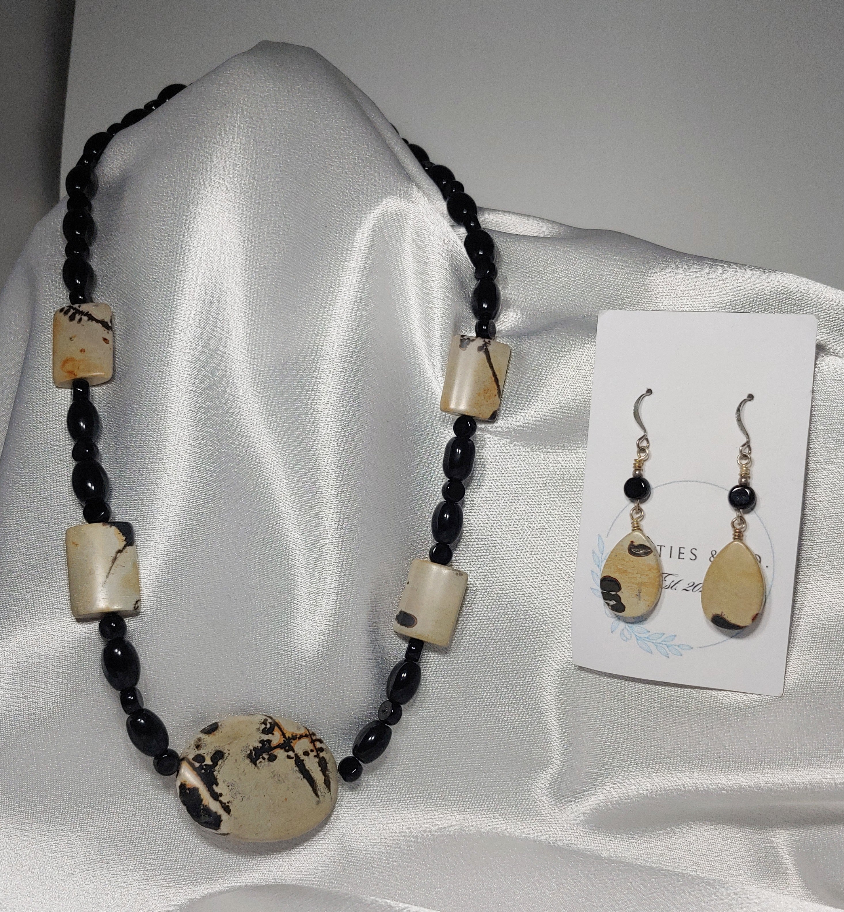 Jasper w/  Black Obsidian Necklace and Earrings