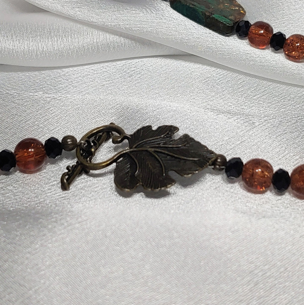 Malachite-Bronzite Mosaic Necklace and Earrings