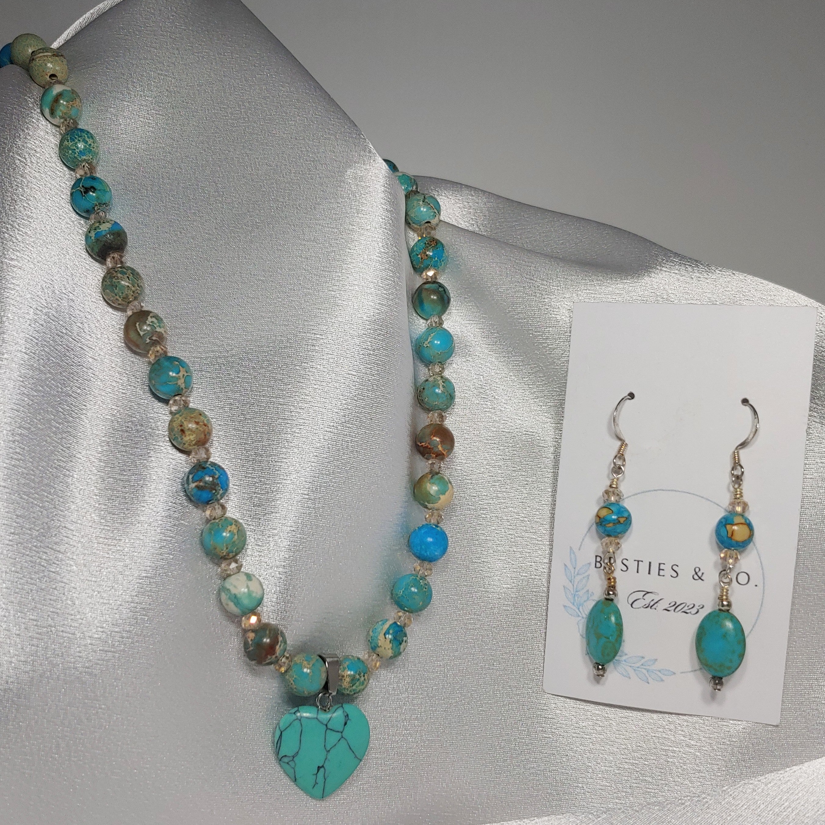 Turquoise Heart w/ Mosaic Necklace and Earrings