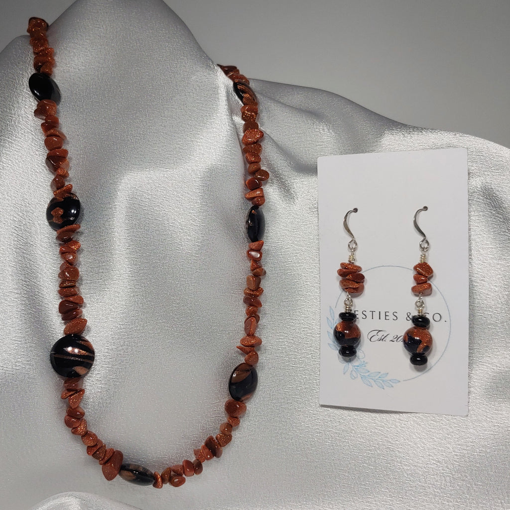Goldstone w/ Black Necklace and Earrings