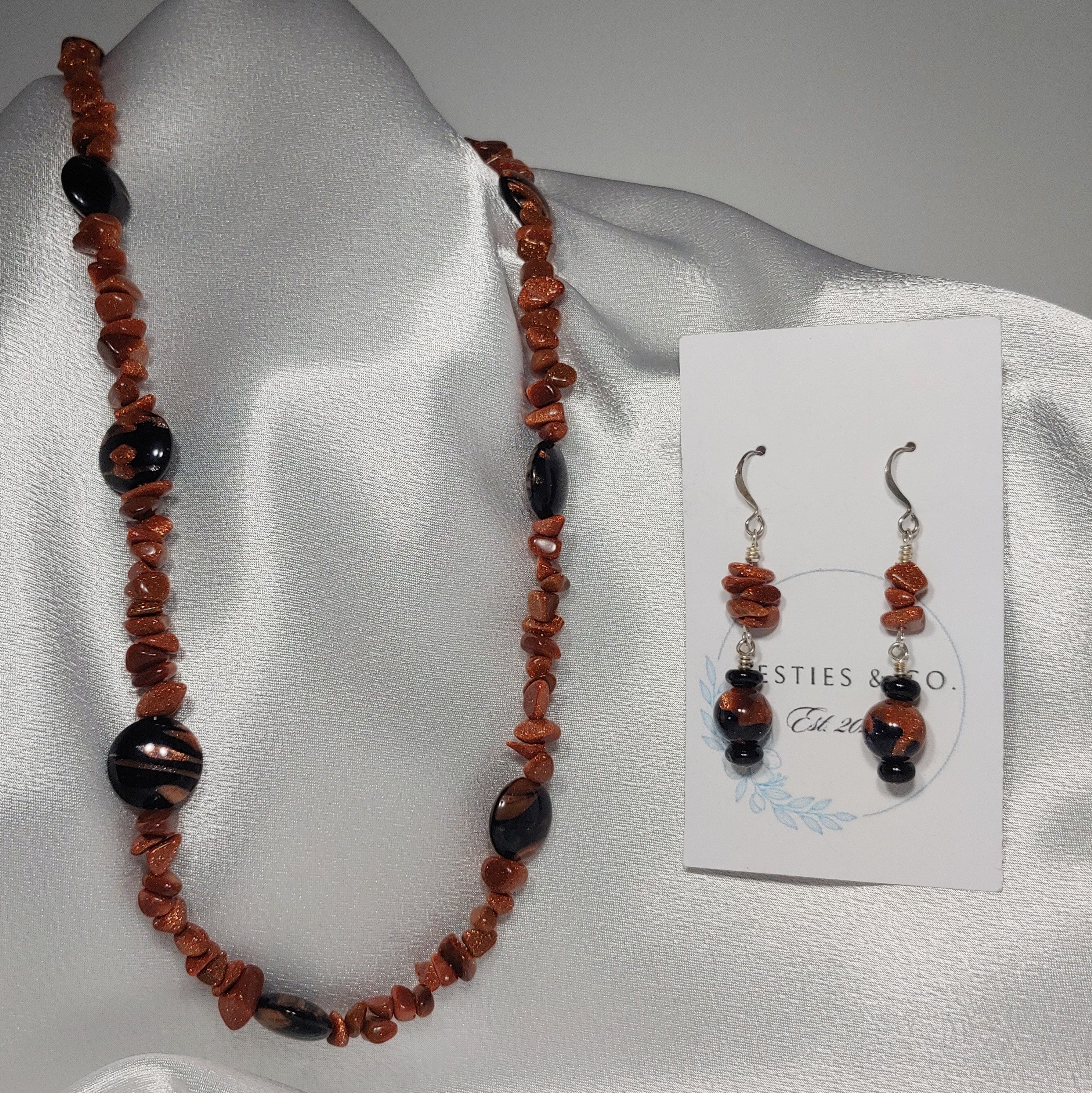 Goldstone w/ Black Necklace and Earrings