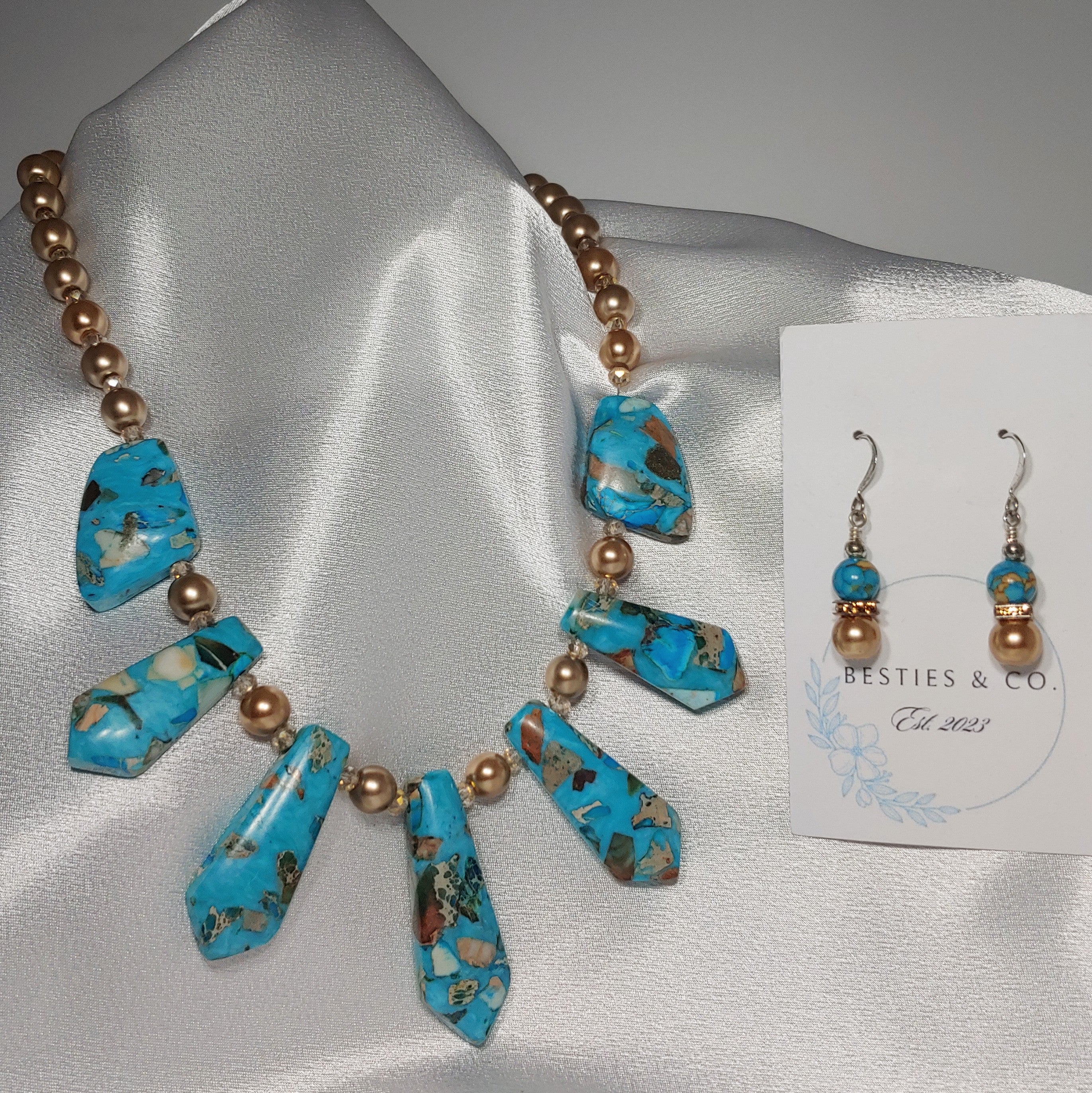 Turquoise Mosaic w/ Brown Necklace and Earrings
