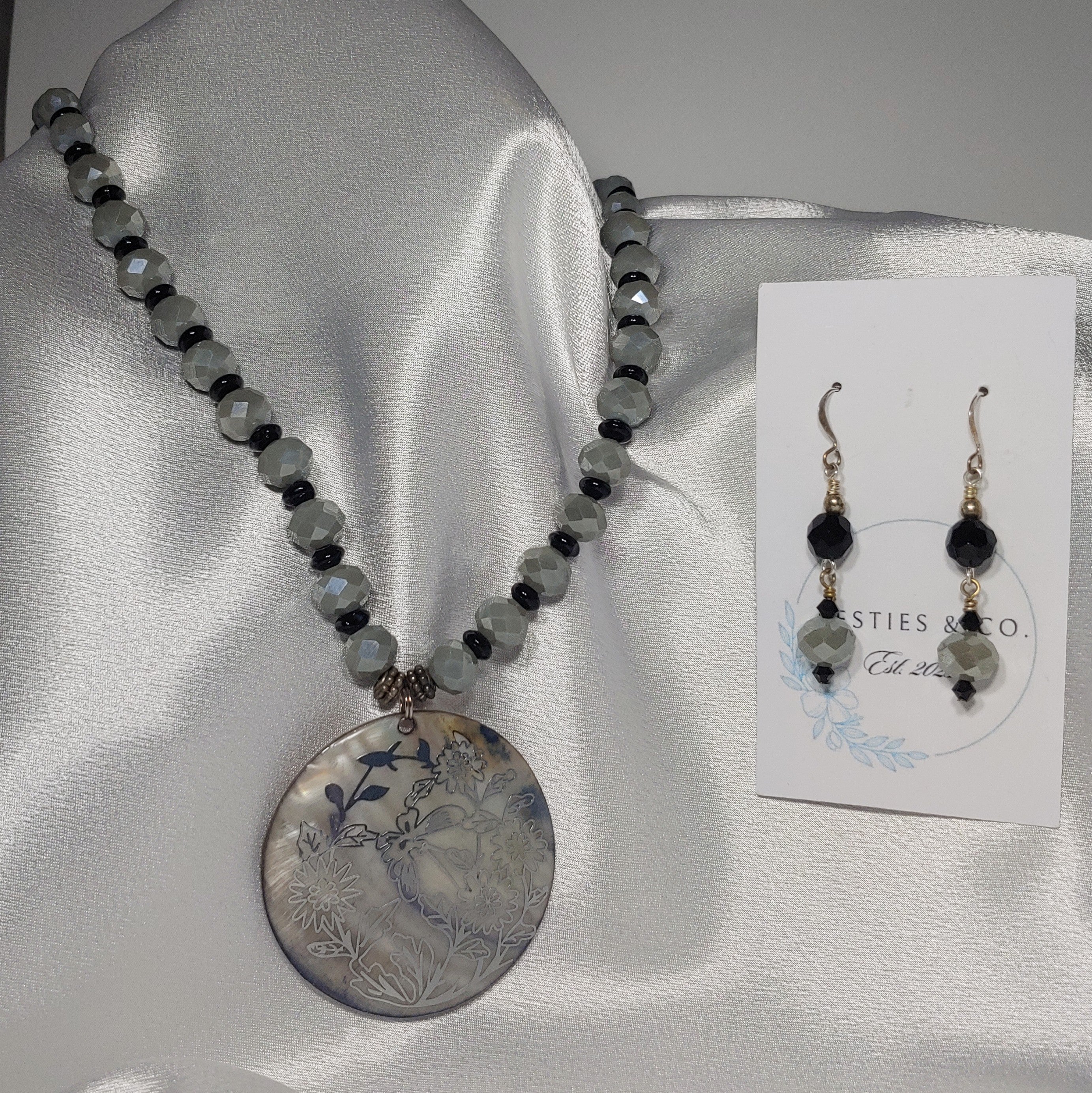 Grey and Black Necklace and Earrings