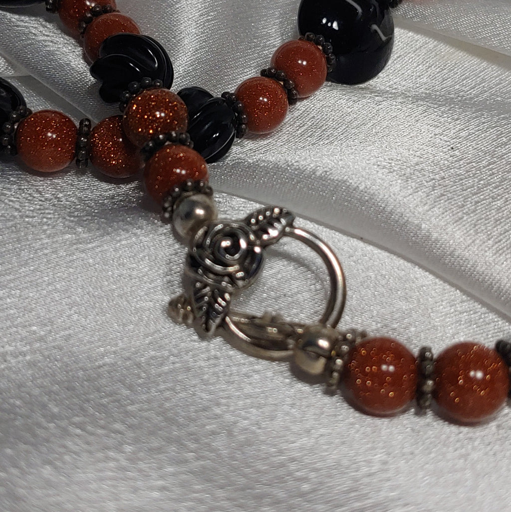 Goldstone and Black Necklace and Earrings