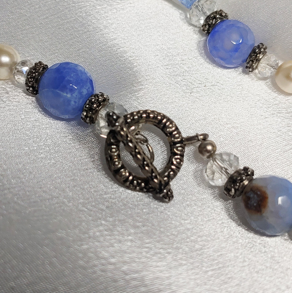 Blue/White Glass Bead Necklace and Earrings