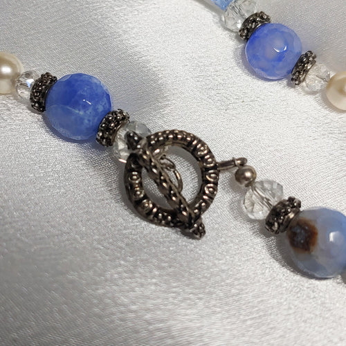 Blue/White Glass Bead Necklace and Earrings